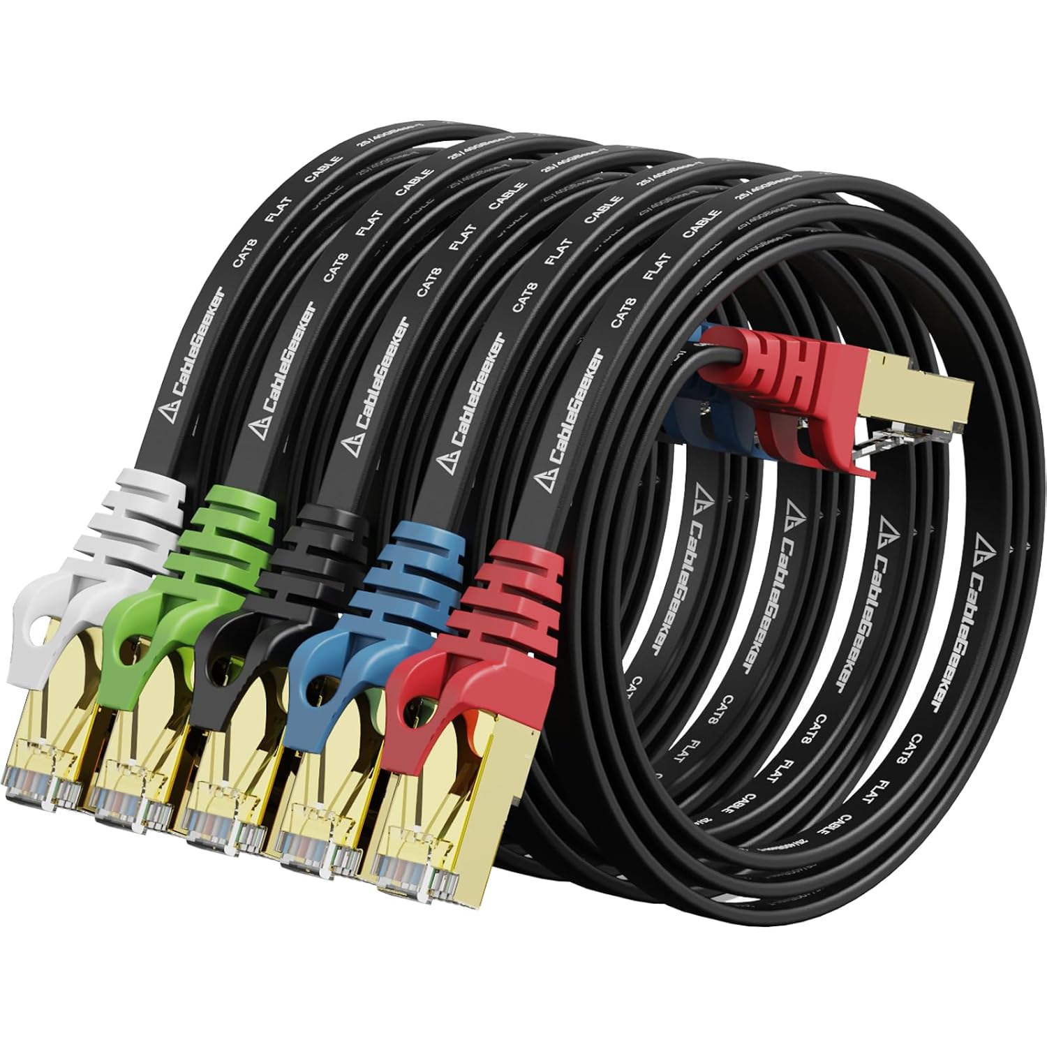 CableGeeker Cat 8 Ethernet Cable 15FT 5 Pack Black, 40Gbps 2000Mhz High Speed LAN Network Cable Gigabit Cat8 Patch Cables, Professional RJ45 Flat Internet Cable for Modem,Router,PC,PS5,Patch Panel