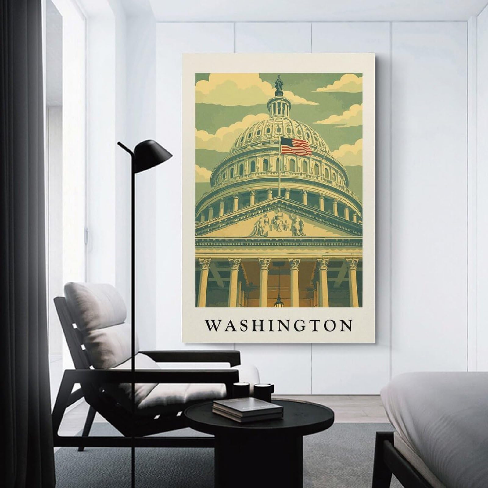 Junmoney Washington D.C. Capitol Building Illustration Room Decor Wall Art 16x24inch(40x60cm), for Bedroom Walls, Guest Spaces Or Lounges, An Easy Wall Refresh for Bedrooms