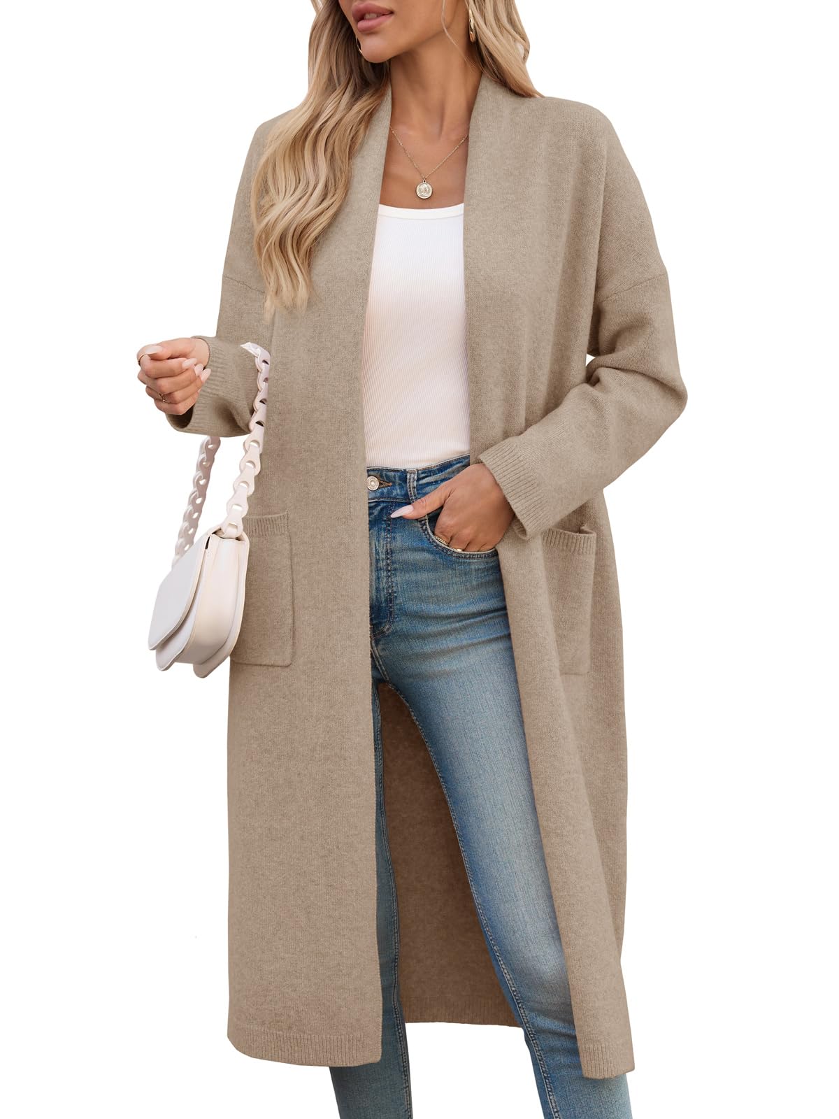 Saodimallsu Womens Extra Long Cardigan Sweaters Oversized Chunky Knit Open Front Long Sleeve Casual Duster Coat with Pockets