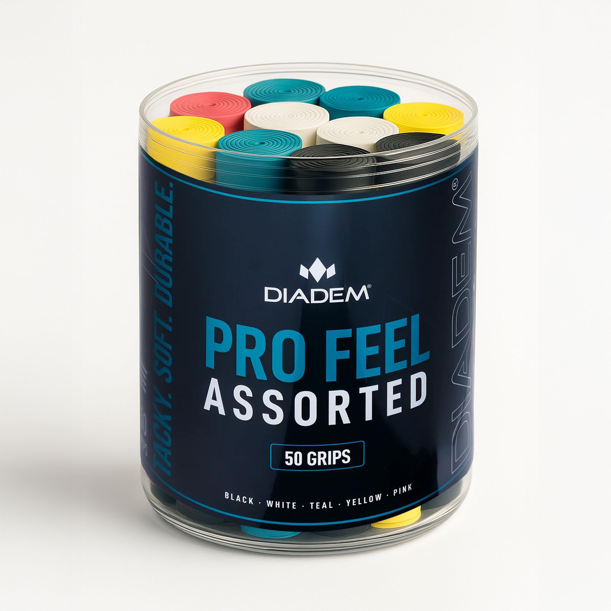 Diadem Pro Feel Overgrip Bucket | Ultra-Thin Tennis & Pickleball Grip Tape – Superior Cushioning, Moisture-Wicking & Long-Lasting Tackiness (50 Piece, Assorted Colors)