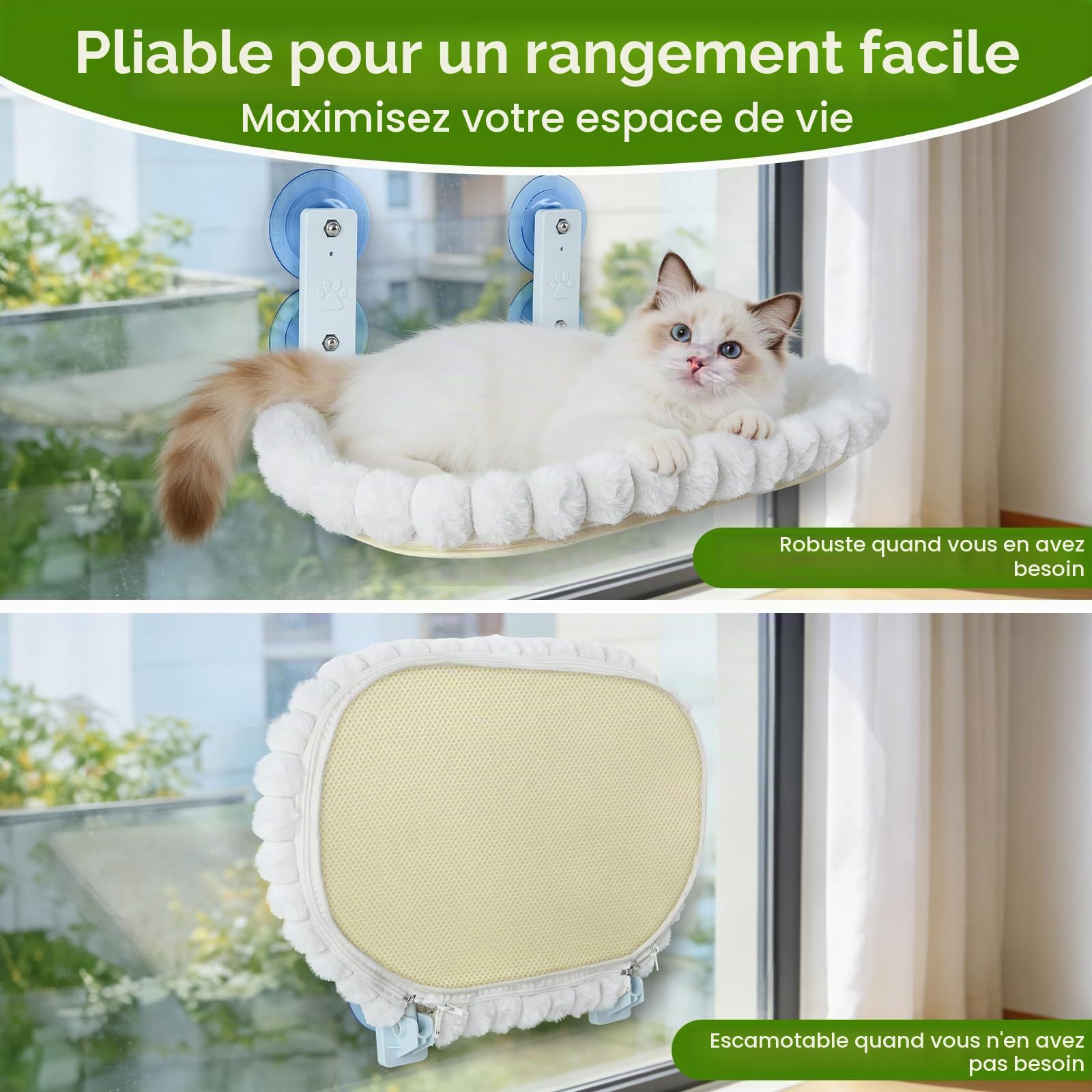 YooxArmor Hamac Chat Fenetre Pliable,Supporte 20kg,50×36CM | avec Structure Métallique Robuste & 4 Ventouses,Conception Sans Fil,Housse Reversible