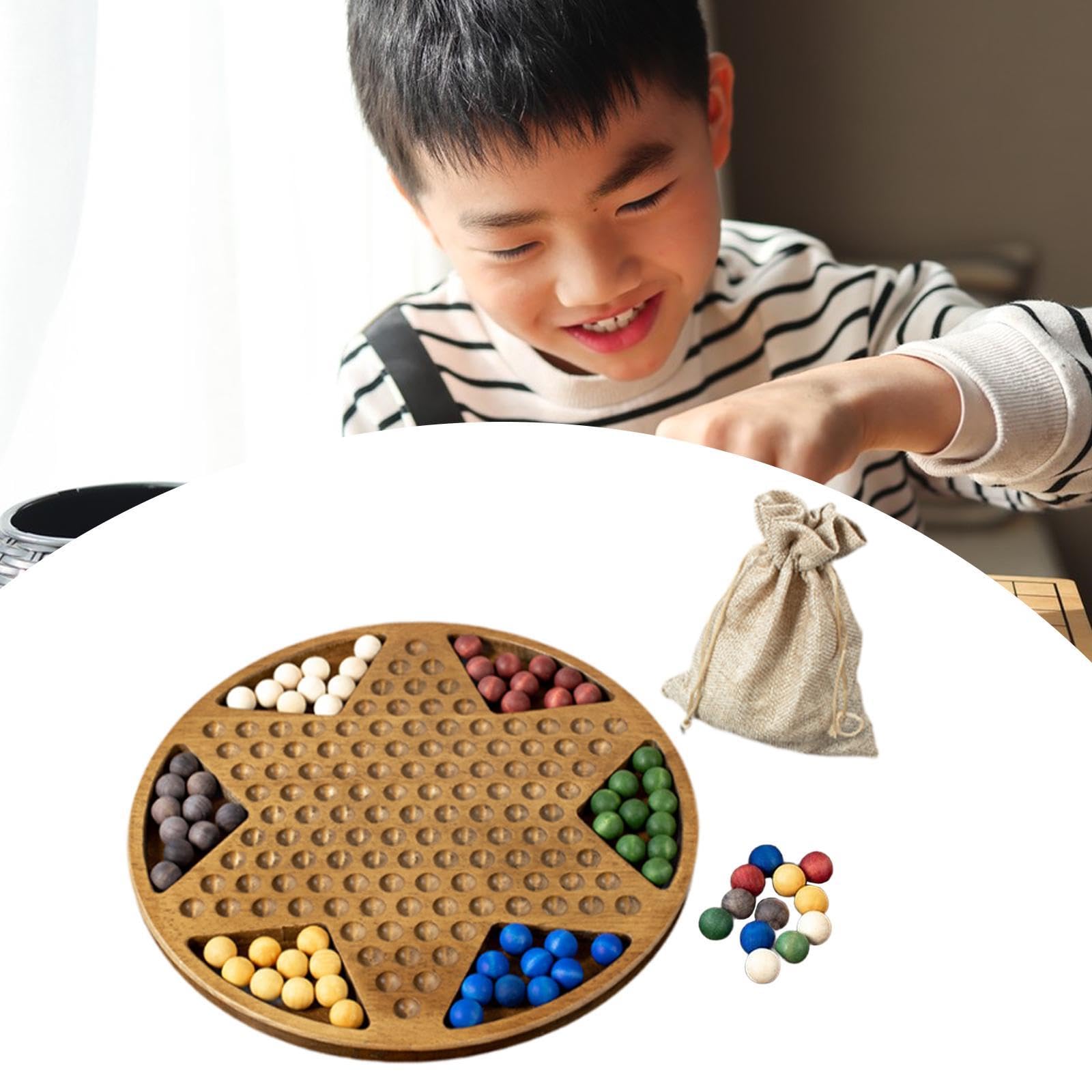 Damas Chinas Juego de Mesa de Estrategia Tradicional Incluye de Vidrio Tablero de Madera con Bolsa Adecuado para Interacción Familiar Y, Cuentas de Madera