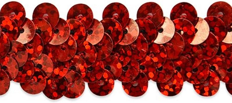 Trims by the Yard 2-Row Starlight Hologram Sequin Stretch Trim, 7/8-Inch Versatile Sequins for Crafts, Durable Sequin Trim for Costumes, Fashion, and Home Decor, 20-Yard Cut, Red