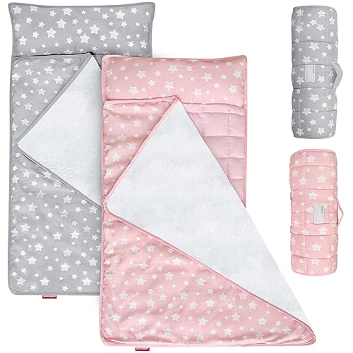 Miniatura 13 de Moonsea Tapete para siesta para niños pequeños con almohada y manta de vellón Minky gris, ligero y suave, perfecto para niños de preescolar