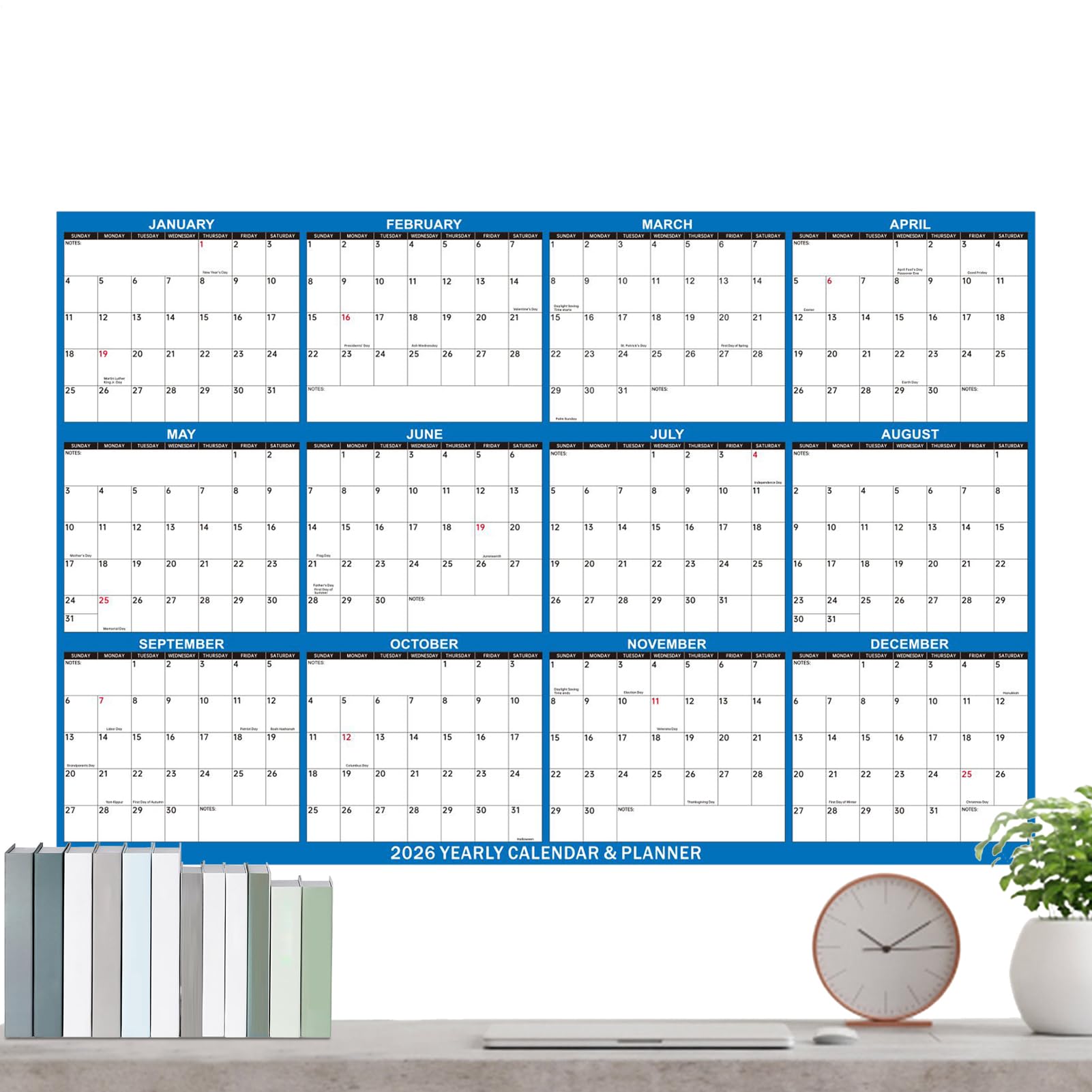 Calendario De Pared 2026 Planificador Para El Seguimiento De Agenda Y | Calendario de Pared de Año Completo Para Sala, Dormitorio, Estudio, Residencia, Estudiantes, Adultos, Profesores y