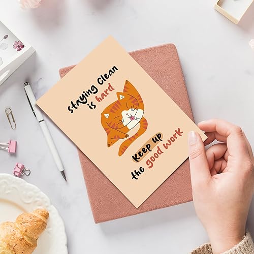 Miniatura 6 de Oamiolek Divertida tarjeta de sobriedad de gato para mujeres y hombres, tarjeta de aniversario sobrio regalo para él y ella, tarjeta de recuperación