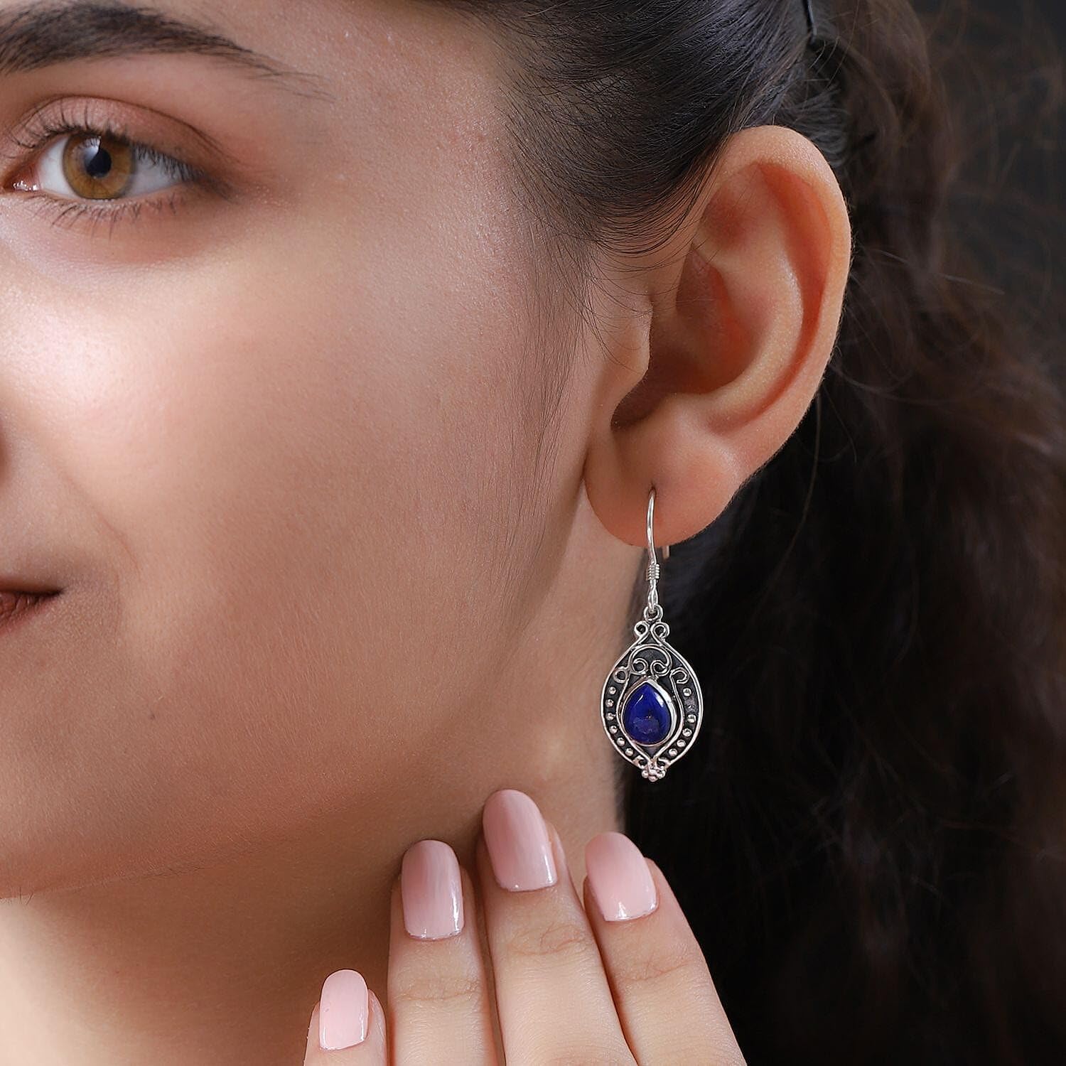 Handmade Blue Lapis Lazuli Boho Drop Dangle Earrings for Women Oxidized 925 Sterling Silver Jewelry Fish Hook Christmas Gifts for Women