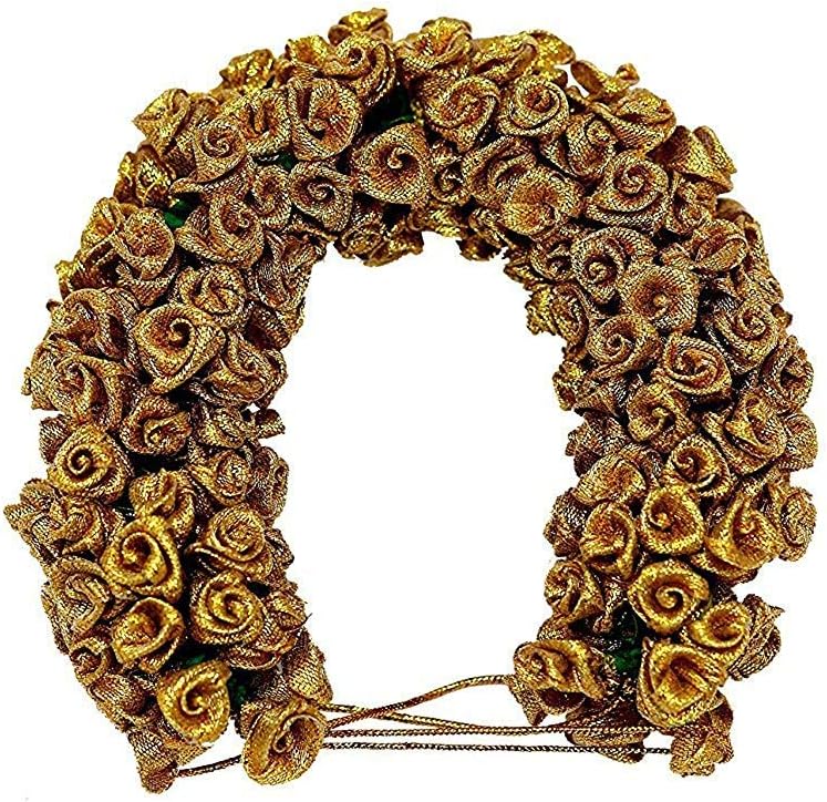 Ug Products Golden Tissue Fabric Veni Flower Hair Jewellery For Women