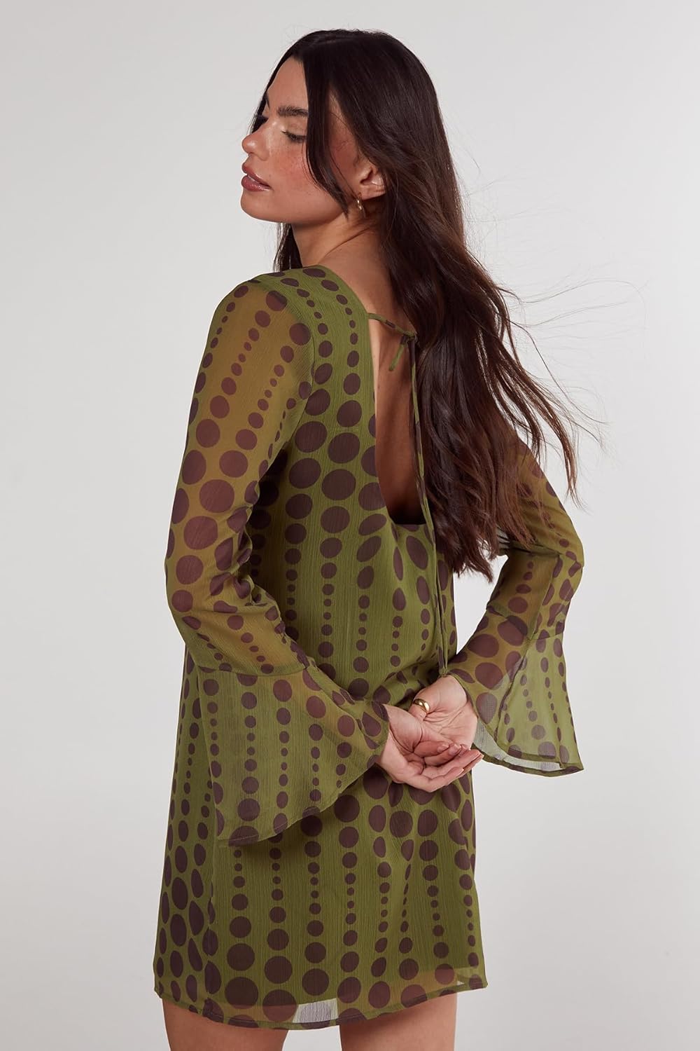 Nasty Gal Chiffon Polka Dot Fluted Sleeve Tunic Mini Dress - Image 4