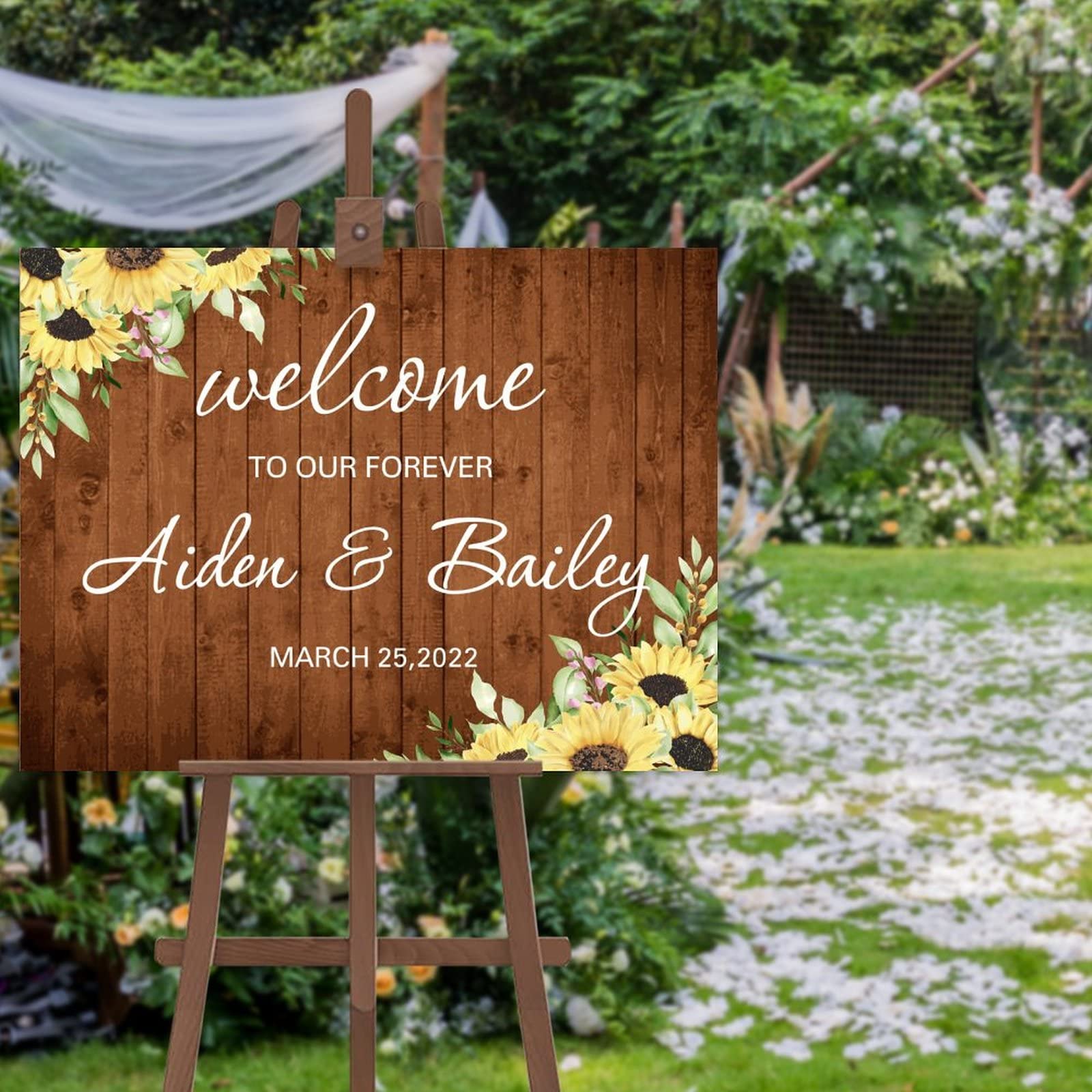 Panneau de bienvenue mariage tournesol personnalisable pour reussir la signaletique d'accueil