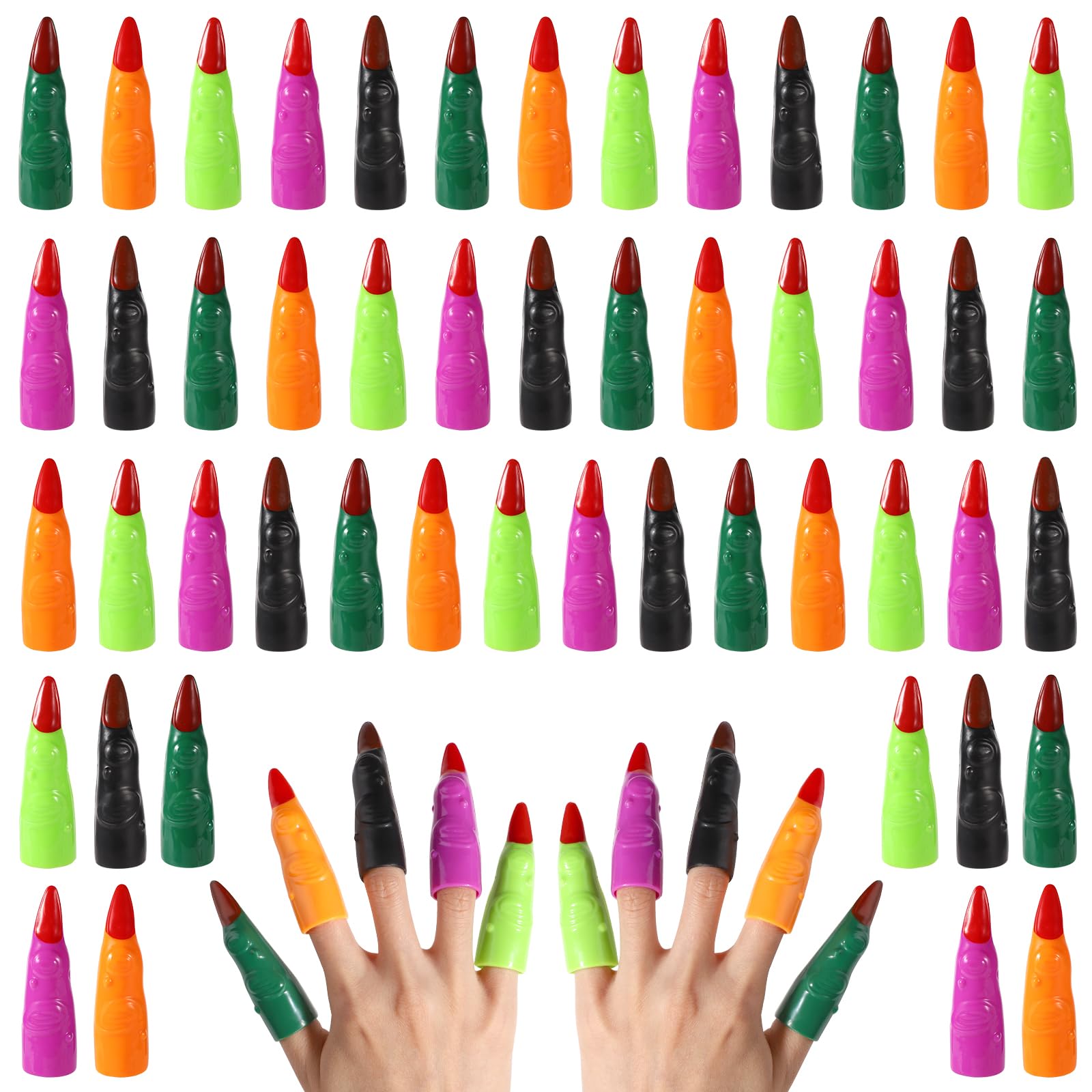50pcs Halloween Witch Fingers, Colorful Plastic Witch Fingers with 5 Colors Halloween Pretend Fingers for Cosplay Spook House Dressing Ball Decorations Young Readers