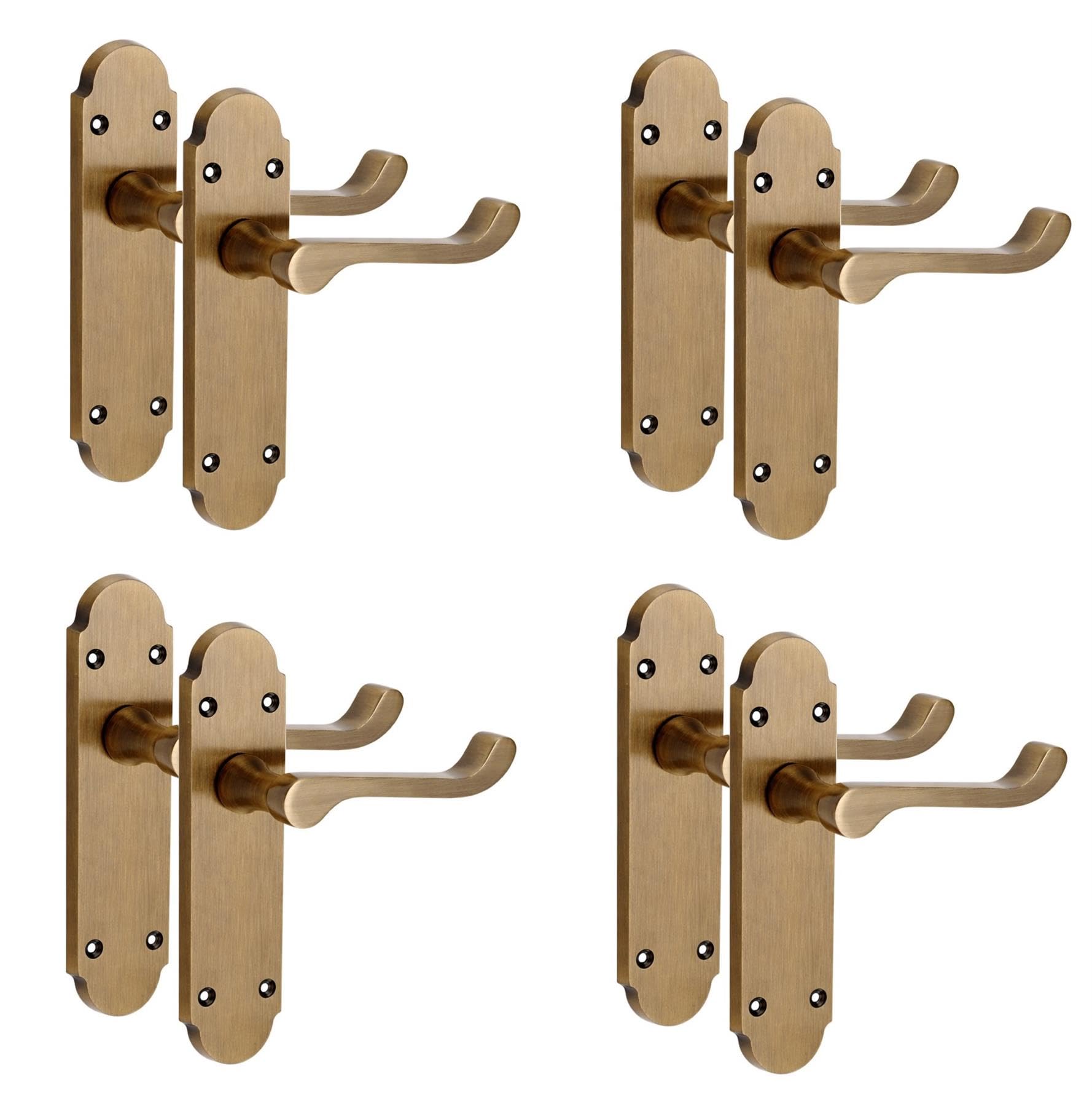 Golden Grace 4 Pairs Victorian Epsom Design Scroll Interior Door Handle Antique Brass Finish 168 x 40mm