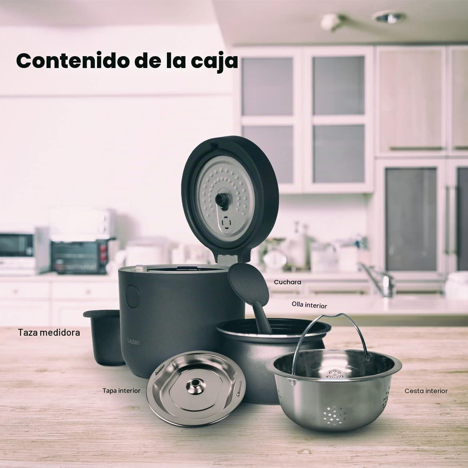 Lauben LOW Sugar Rice Cooker, Olla arrocera con función baja en azúcar, 1,5 l, temporizador, función mantener caliente, recipiente interior apto para lavavajillas, antiadherente (Antracita)