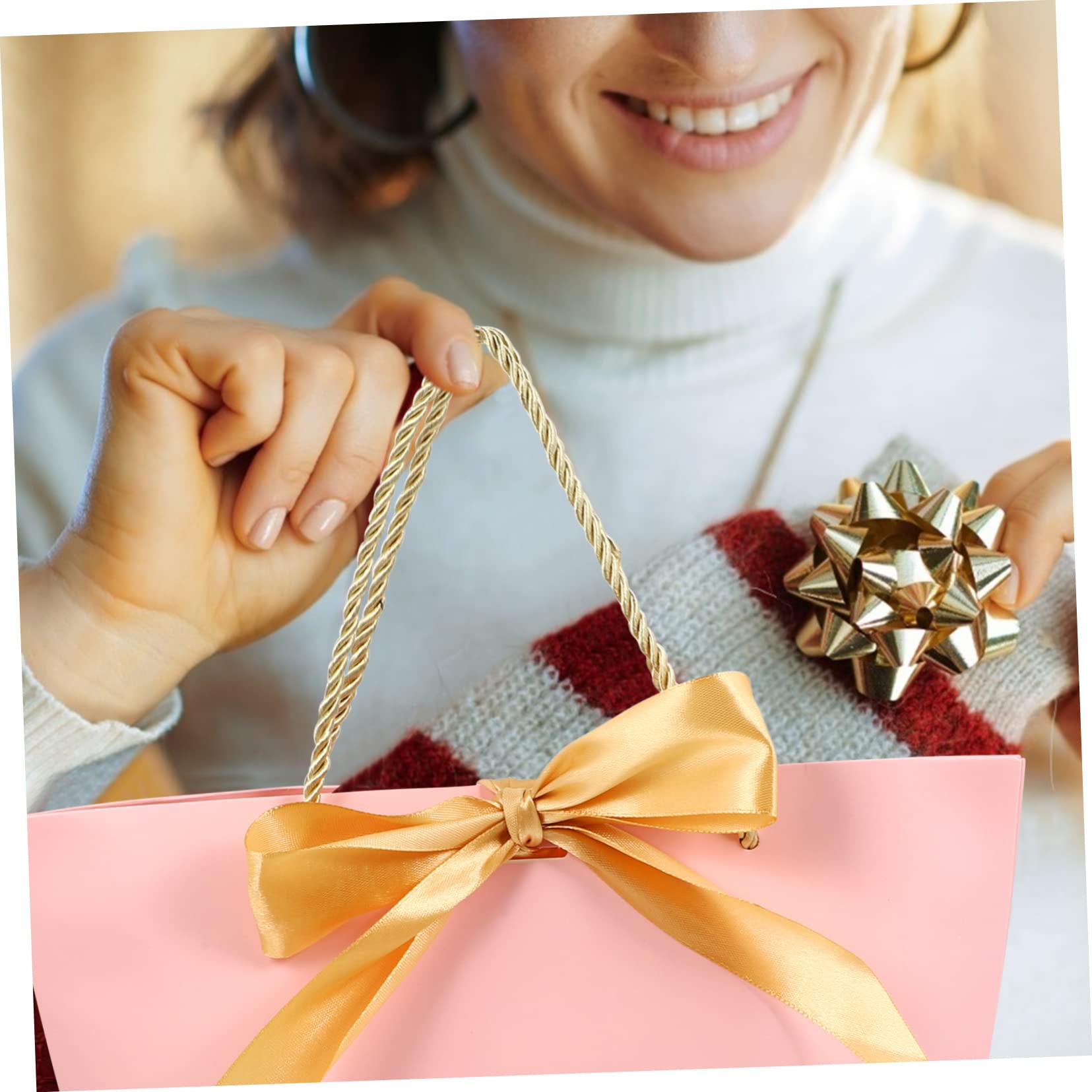 NIYANGLE Papier Verkaufstüten Wiederverwendbar Rosa 12 Stück mit Schleifenmuster Praktische Tragetaschen für Geschenke und Kleidung