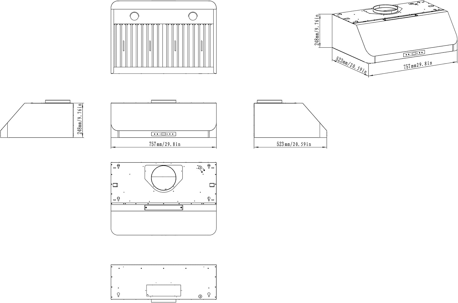 Winflo 30 In. 600 CFM Convertible Stainless Steel Under Cabinet Range Hood with Baffle Filters and Touch Sensor Control