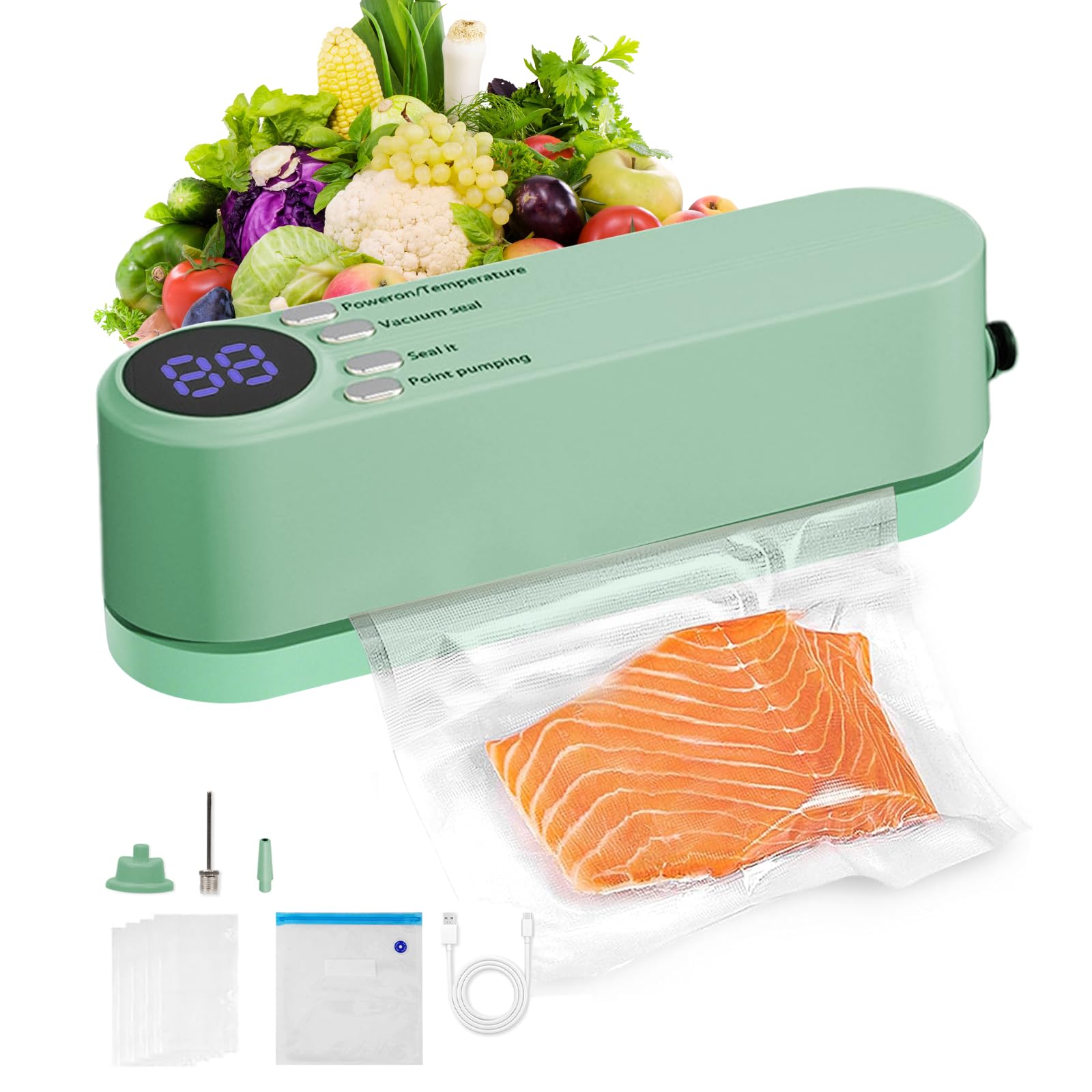 Machine à emballer sous vide 3 en 1 sans fil rechargeable avec pompe de gonflage
