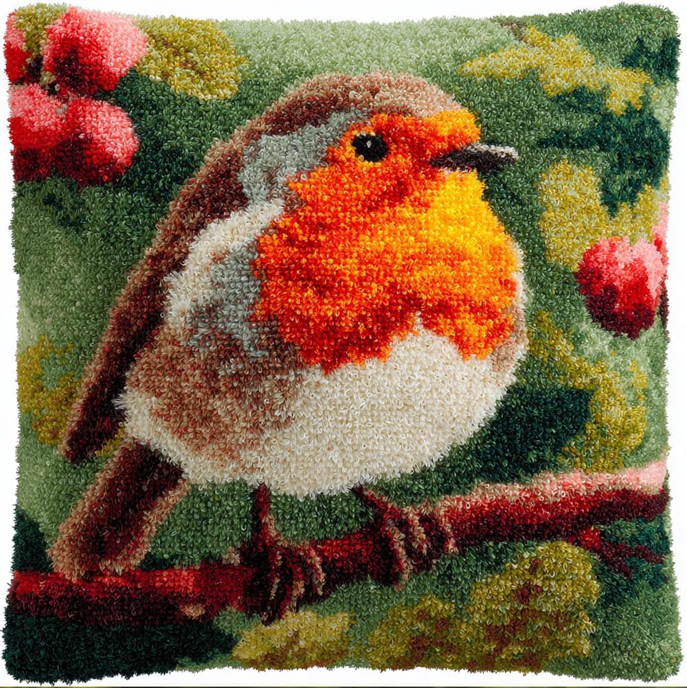 FWRTYCB Latch Hook Kits for Adults Robin in The Tree Latch Hook Pillow Cus