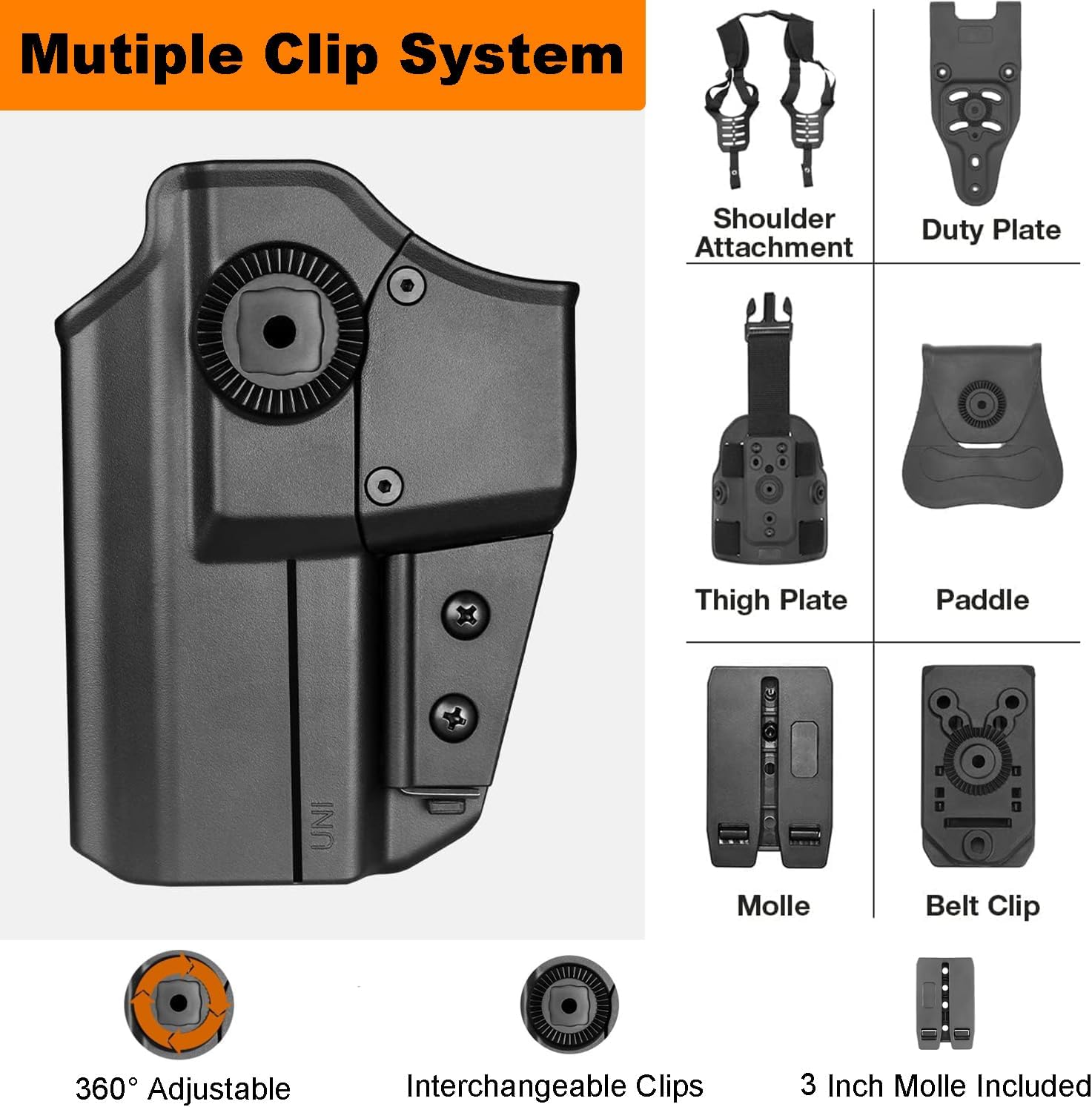 Universal OWB Gun Holster for Glock/S&W/Sig/CZ/Taurus/Canik/FN/ 1911/Walther, Fits 100+ Popular Compact to Full Size Pistols, Index Finger Release, Level II Retention, Right Hand