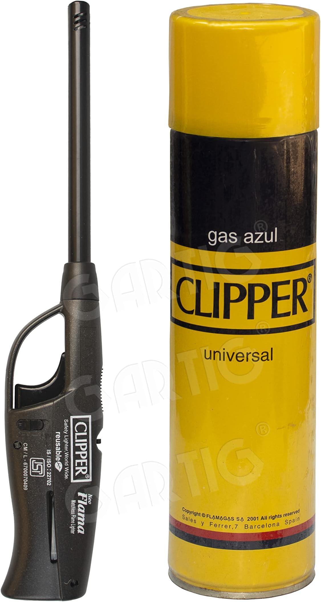 Clipper Neo Flama Matchless Flame Lighter (Black) with Gas Can refiller 550ml