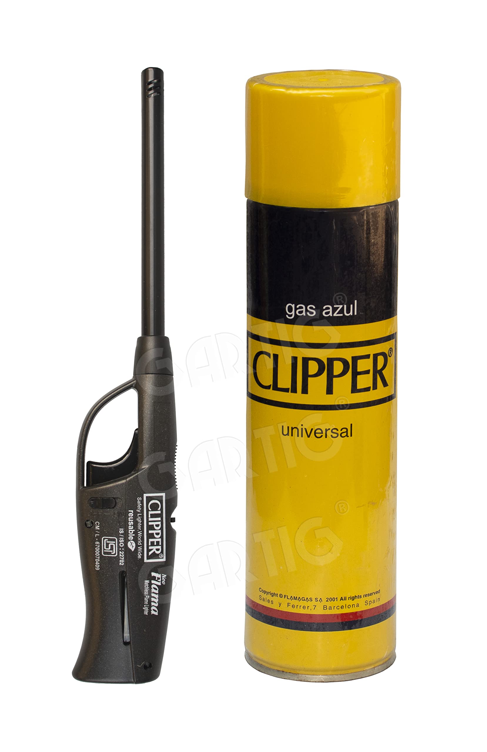 Clipper Neo Flama Matchless Flame Lighter (Black) with Gas Can refiller 550ml