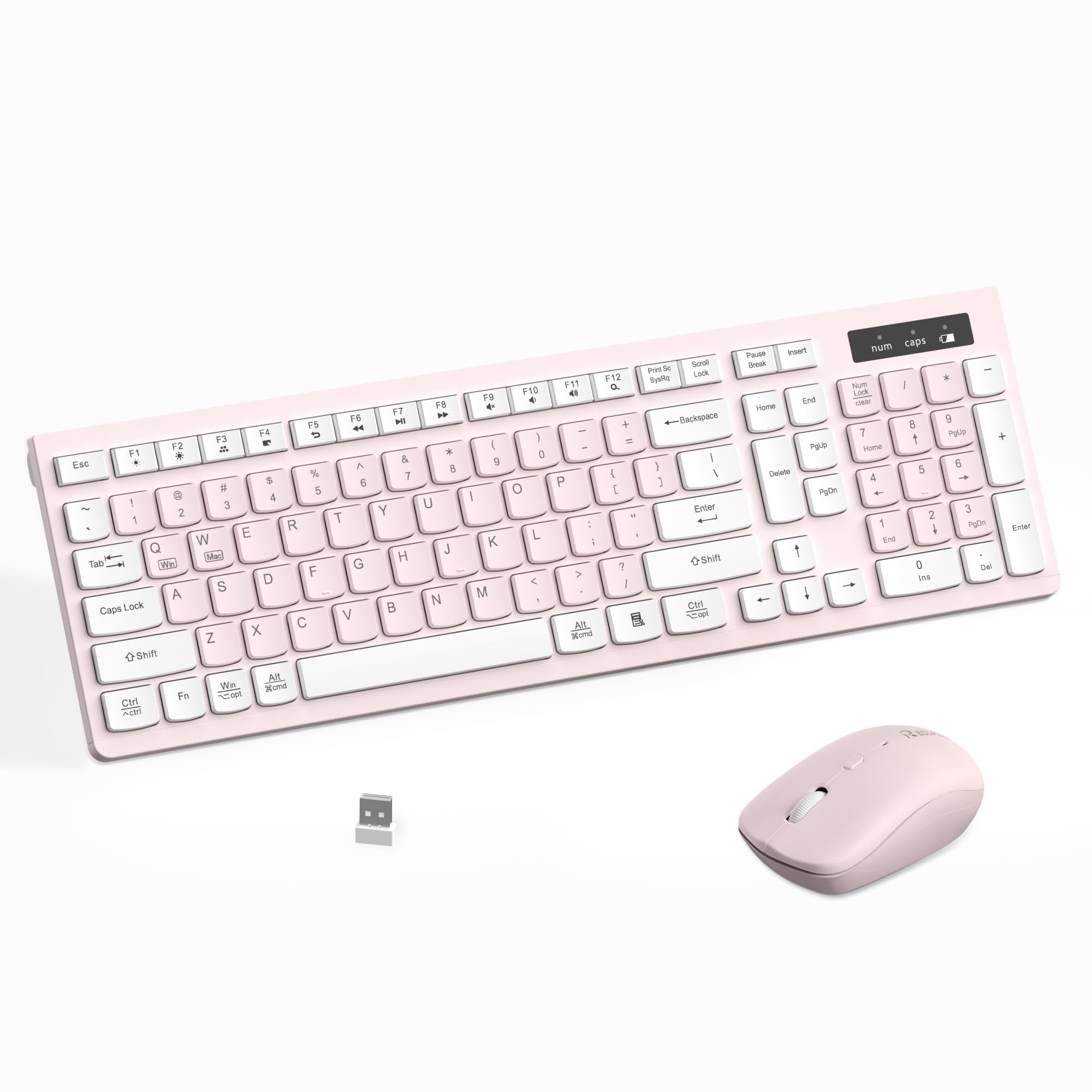 Photo 1 of RECCAZR Wireless Keyboard and Mouse Combo - Pink & Cream, 2.4GHz, Dual-System