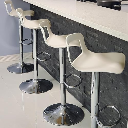 Miniatura 9 de thksbought Juego de 4 taburetes de bar, taburetes de bar giratorios de plástico ajustables, taburetes modernos con respaldo abierto y reposapiés,