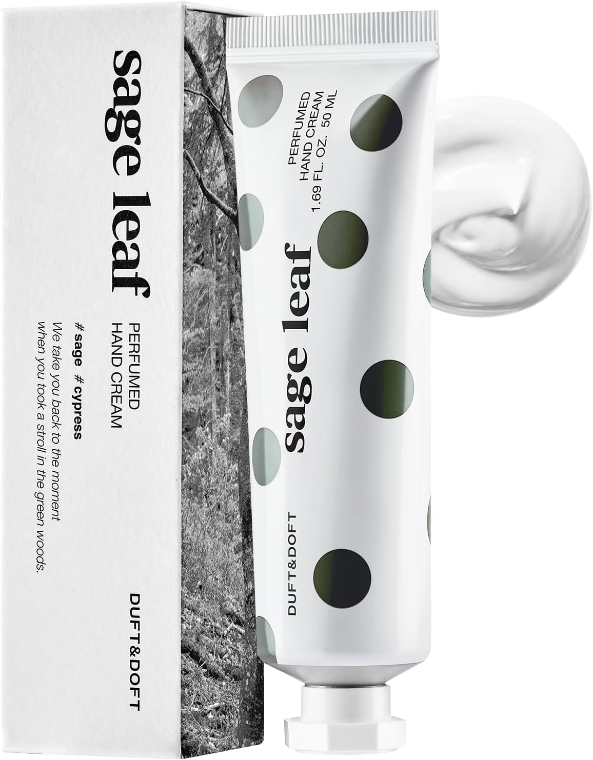 DUFT&DOFT Hand Cream for Dry Cracked Hands – Sage, Cypress, and Cedarwood Scented Lotion - Moisturize Dry Skin and Repair Damaged Skin – Sage Leaf Perfumed Hand Cream, 1.69oz.
