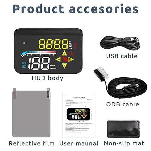 Miniatura 8 de Traecho Pantalla frontal para automóviles, velocímetro GPS, dispositivos de automóvil, pantalla MPH, fácil de instalar, pantalla HD OBD2 digital de