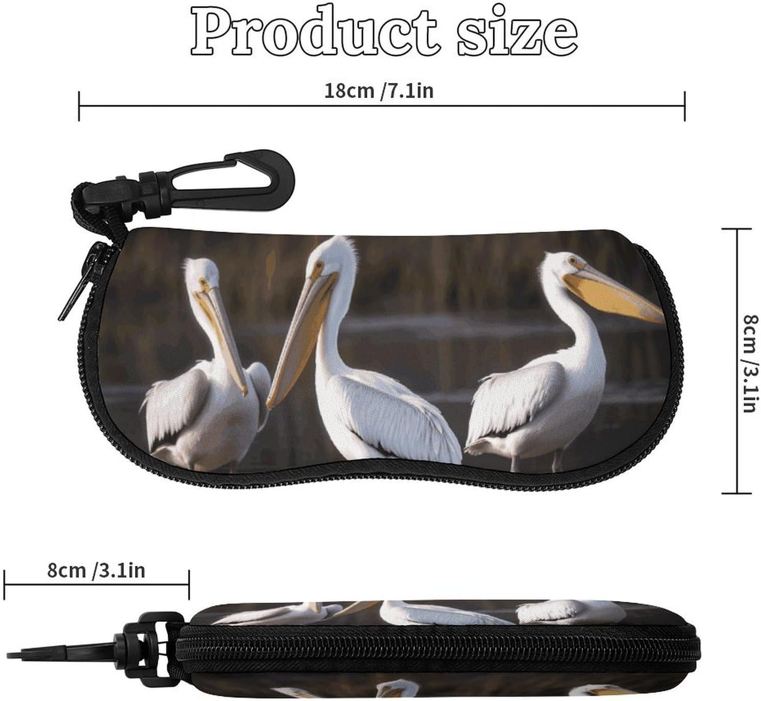 Three Pelicans Glasses Case for Women Men Waterproof Sunglasses Case with Carabiner Clip Soft Eyeglass Pouch for Prescription/Reading/Computer/Sports Goggles Travel Eyewear Organizer image 2