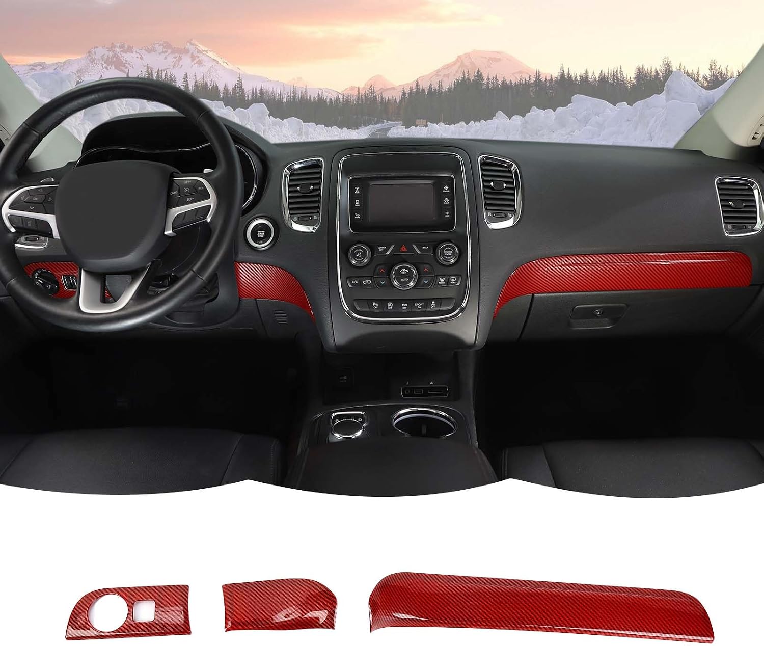RT-TCZ Carbon Fiber Dashboard Panel Strip Cover Trim Headlight Switch Button Panel Trim Cover Center Console Interior Trim Kit Accessories Compatible with Dodge Durango 2014-2020
