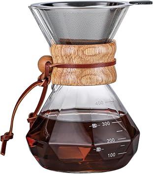 Coffee Carafe Hand Made Glass and Diamond Coffee Pot Set Sharing Pot Brewing Pot Household Coffee Pot Tea Pot Coffee Pot Housewarming Coffee Pot Size 400ml