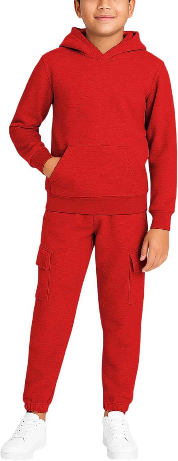 Quad Seven Boys Sweat Suit Set - 2 Piece Soft Fleece Pullover Hoodies and Athletic Cargo Jogger Sweatpants for Boys (5-18)