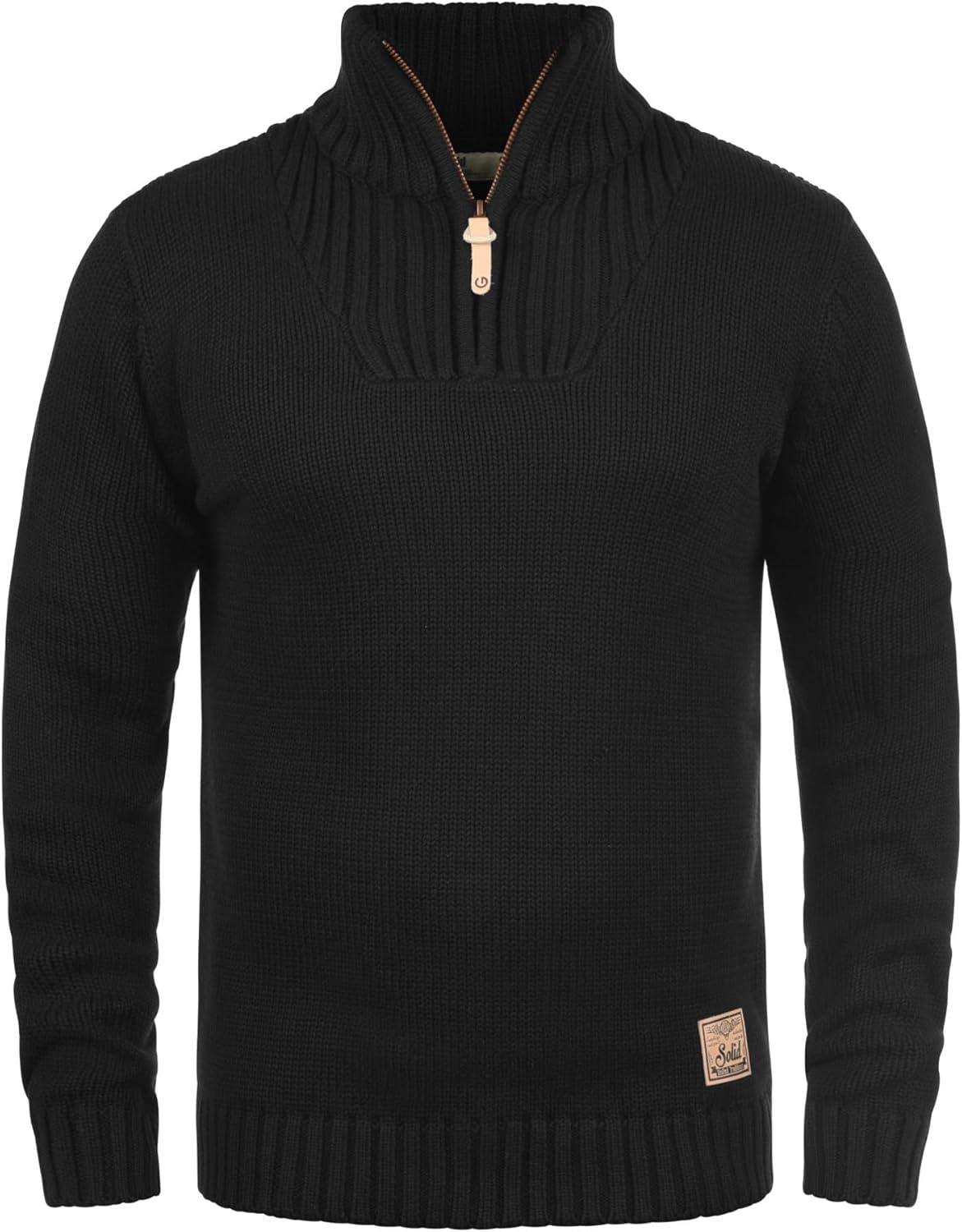 Solid SDPetro gebreide troyer trui voor heren, grof gebreide pullover met troyerkraag, geribbelde manchetten, labeldetails, katoenmix, regular fit, grijs (oyster grey 8215), L