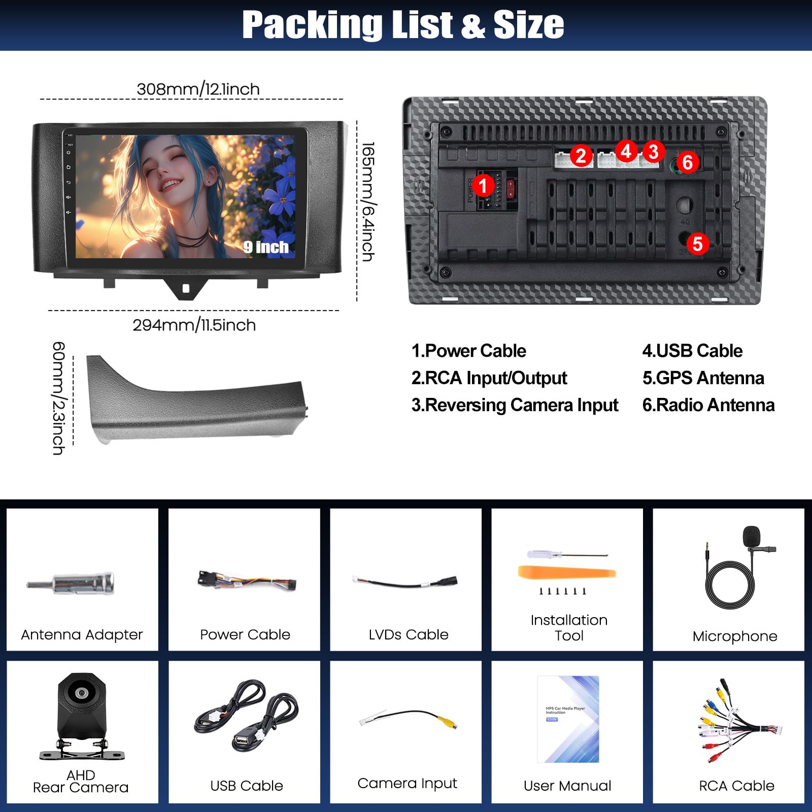 Carplay Autoradio CAMECHO 9 Zoll Radio für Mercedes Benz Smart Fortwo W451 2011-2015 mit Rückfahrkamera, Carplay Android Auto FM RDS, Bluetooth Radio, YouTube,