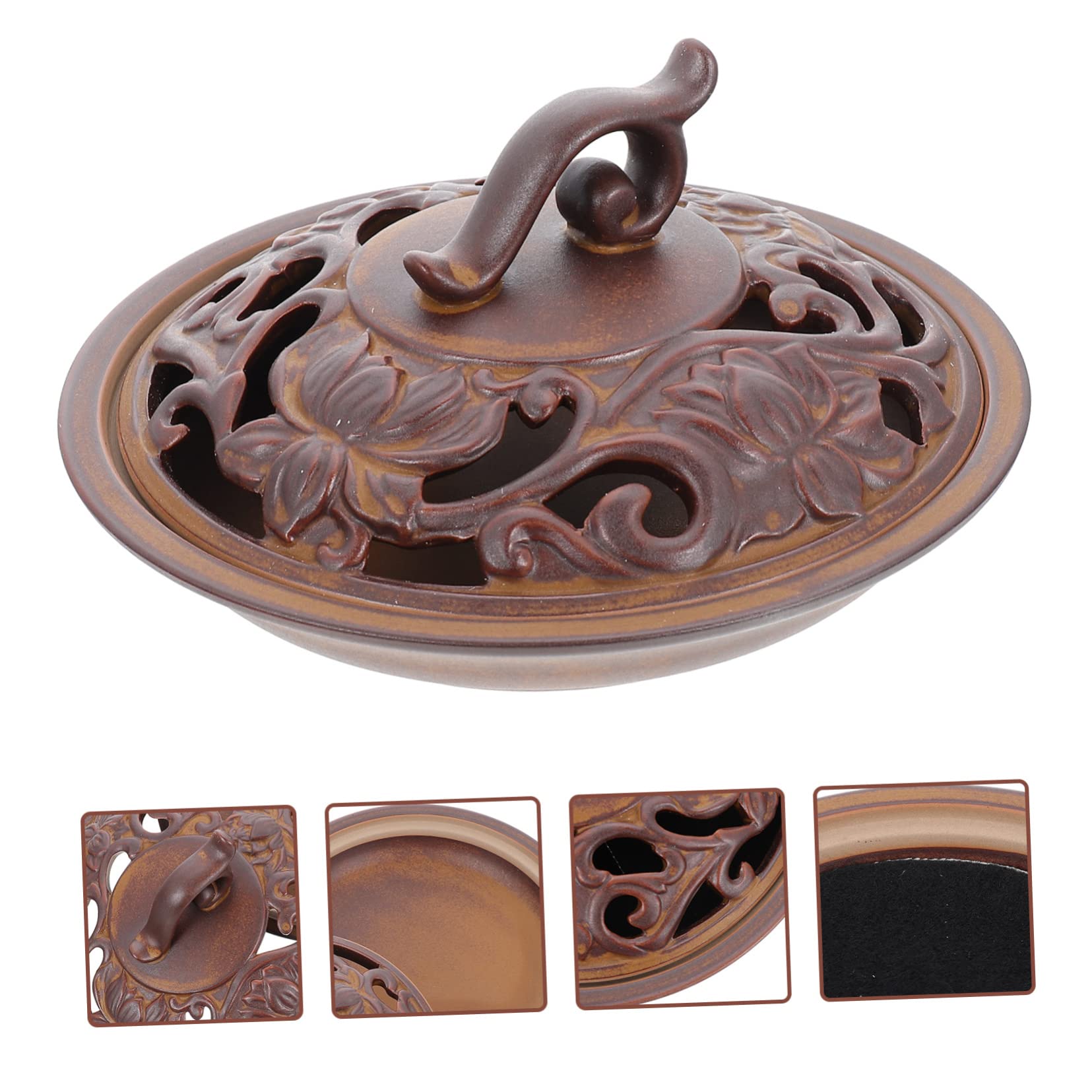Bruciatore di Incenso Ceramico Decorativo da Tavolo per Interni | Supporto Aroma Therapy, per Camera da Letto e Decorazione Casa, Stile Bronzo Retrò