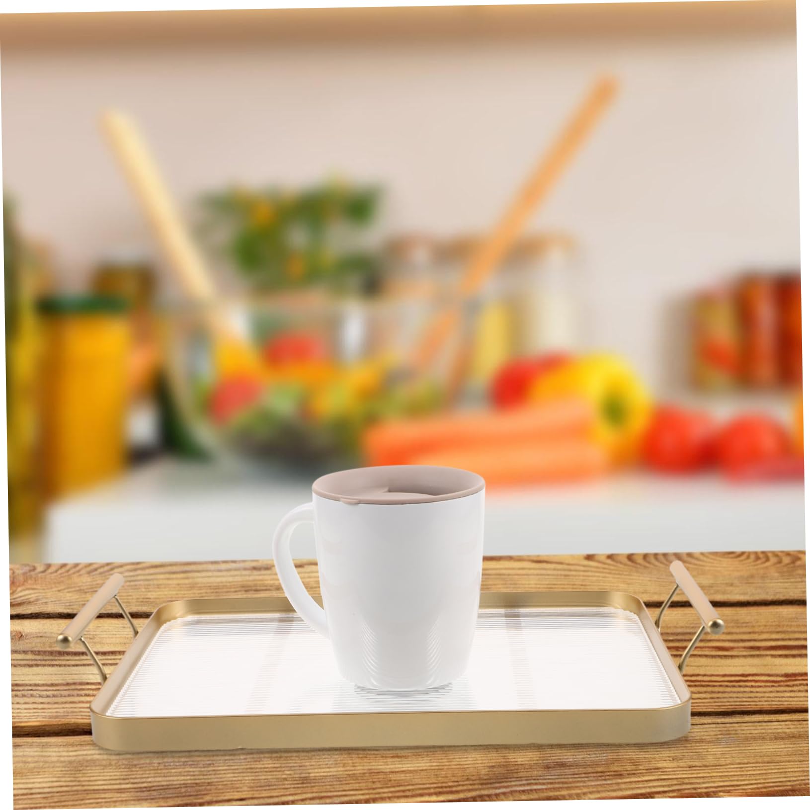 Bandeja Rectangular Acrílica Dorada con Asas, Elegante y Estable | Uso Multipropósito, Fácil de Limpiar, Patrón Horizontal Refinado, para Mesa de Comedor y Dormitorio