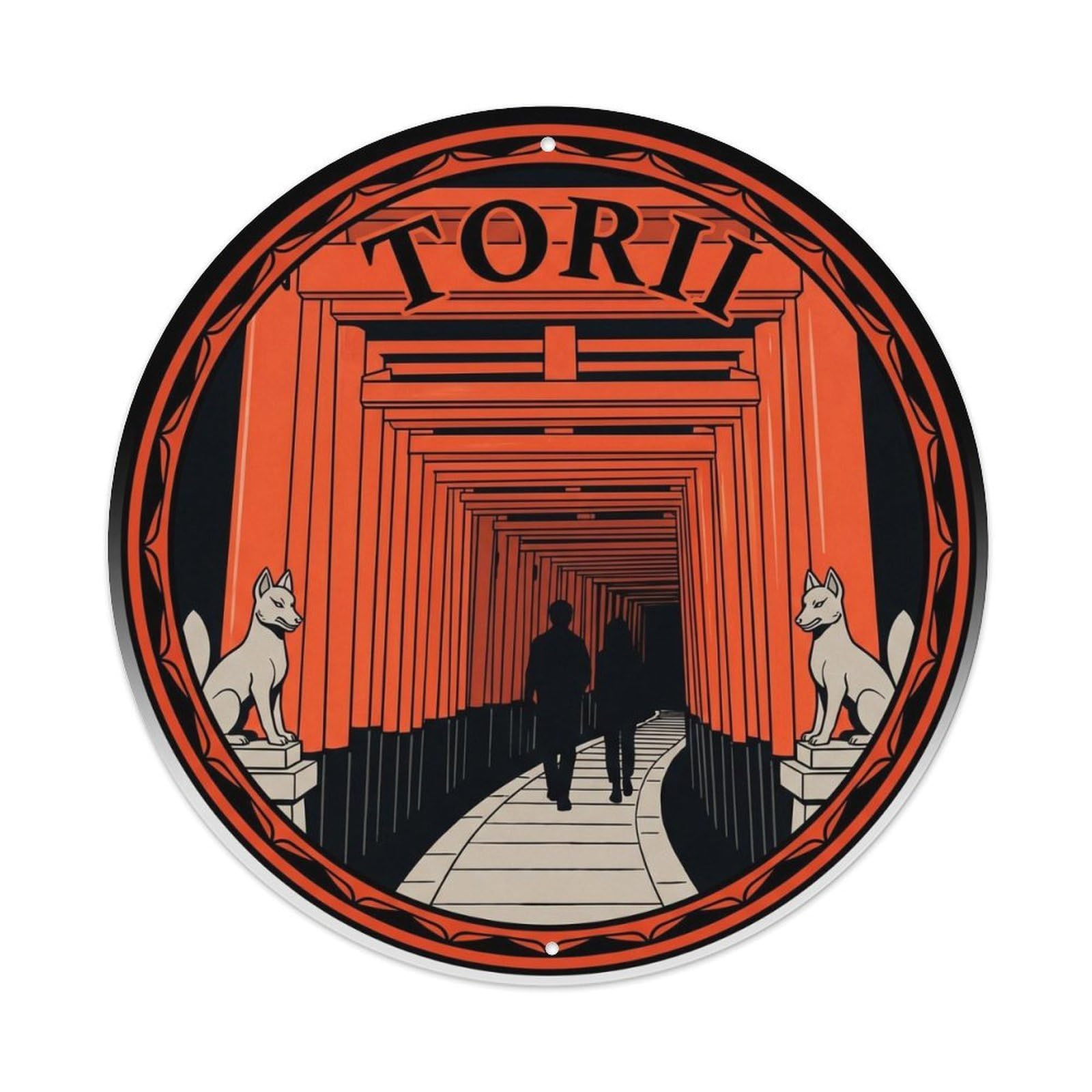 Olyhtr 8X8inch Classic Style Torii Fushimi Inari Thousand Gates Japan Vermillion Metal Tin Sign