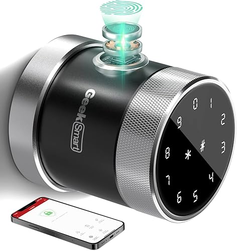 Geek - Cerradura de puerta inteligente con huella digital sin llave y pantalla táctil, Bluetooth seguro, fácil de instalar, ideal para Airbnb,