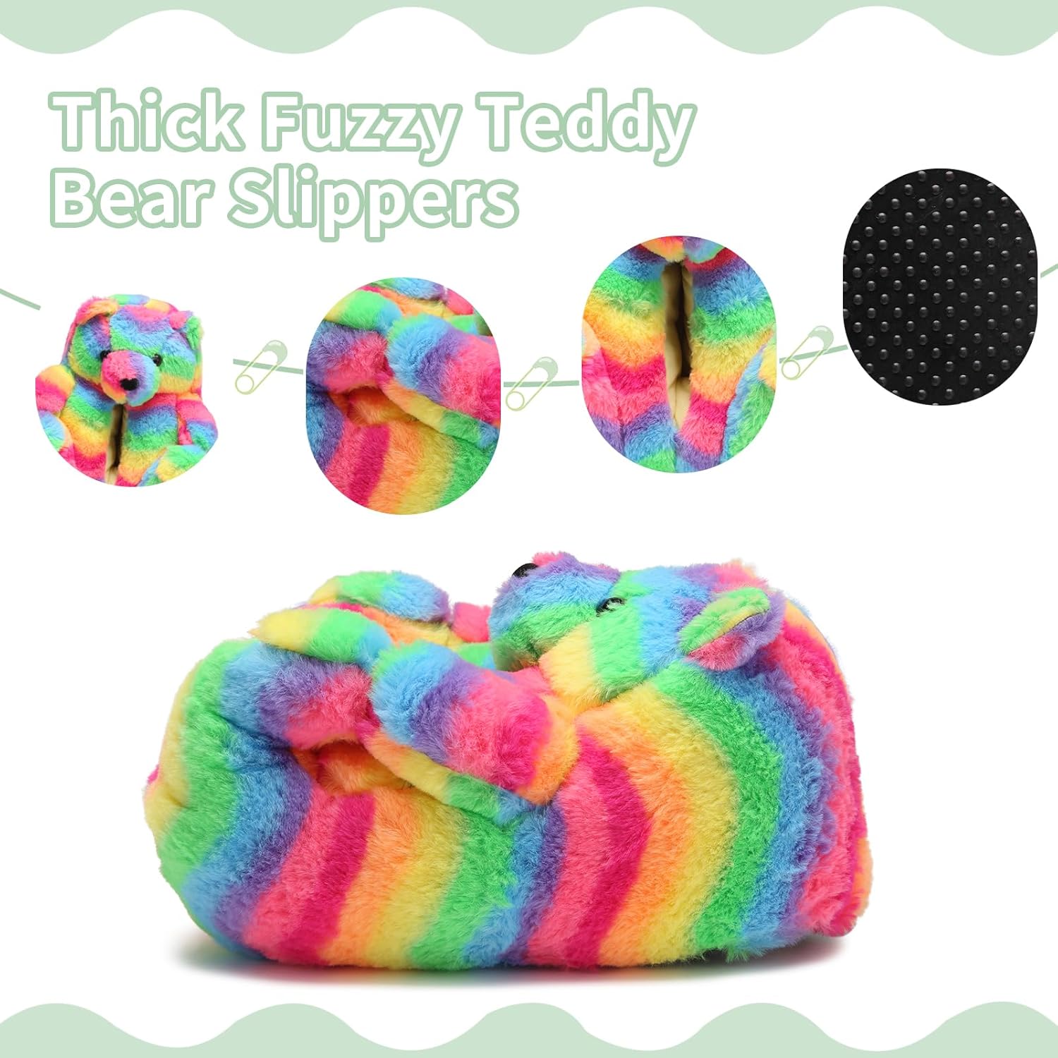 Cute Women's Cozy Fluffy Teddy Bear Slippers,Rainbow Fuzzy Inoor House Shoes with Animal Bear Design,Funny Christmas Birthday Gifts for Women Mom Teee Girls Men - Image 7