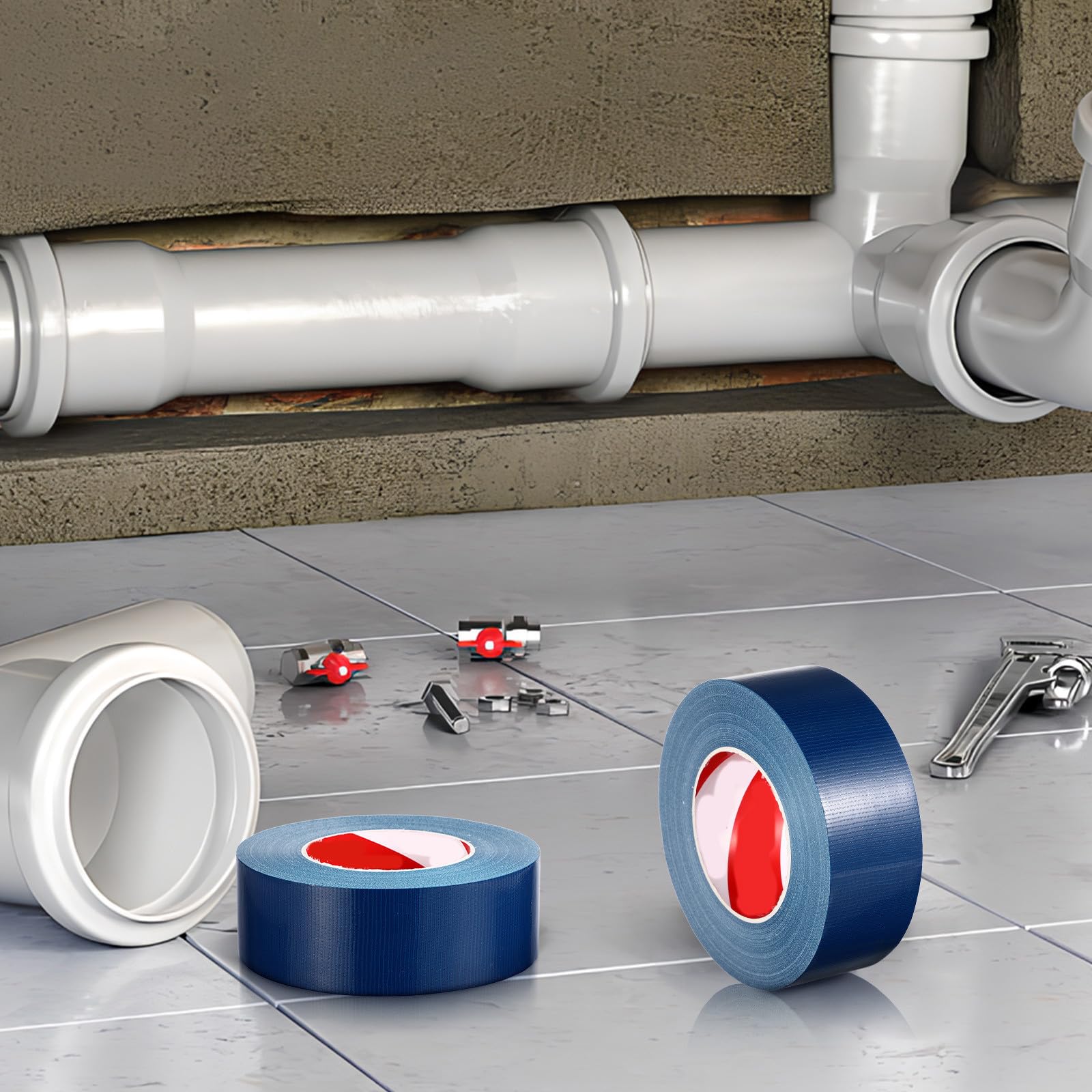 BESPORTBLE 3 Rouleaux Ruban Adhésif de Canalisation Bleu, 50mm X 5m,