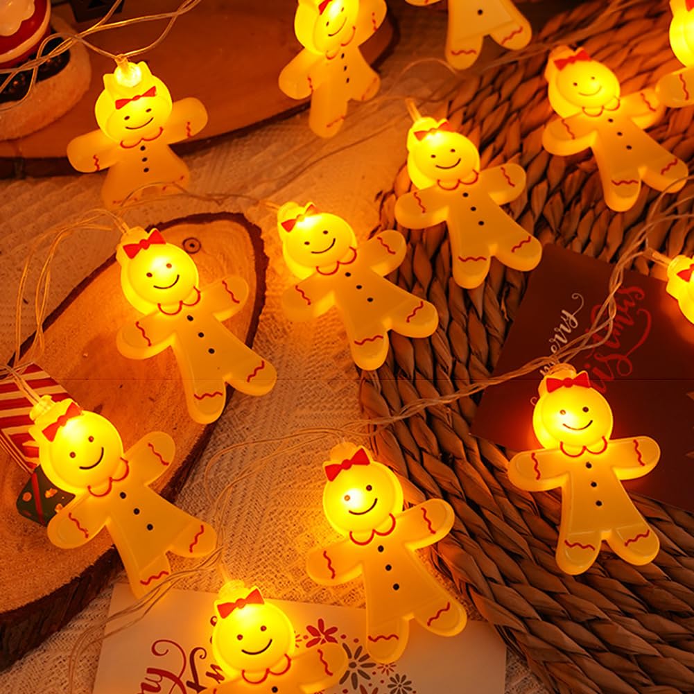 Cadena De Luces Navideñas De Hombre De Jengibre | Cadena De Luces Creativas De Hadas | Luces LED De Alambre De Cobre Blanco Cálido Para Decoración De Fiesta De Navidad,B,10m(32,8 Pies)-80 LED-USB