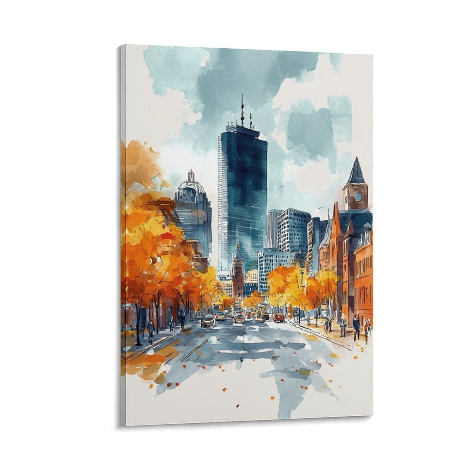 LCYNNH Boston Watercolor Print Autumn Cityscape Poster 16x24inch(40x60cm) Print Home Bedroom Office Living Room Decor Canvas