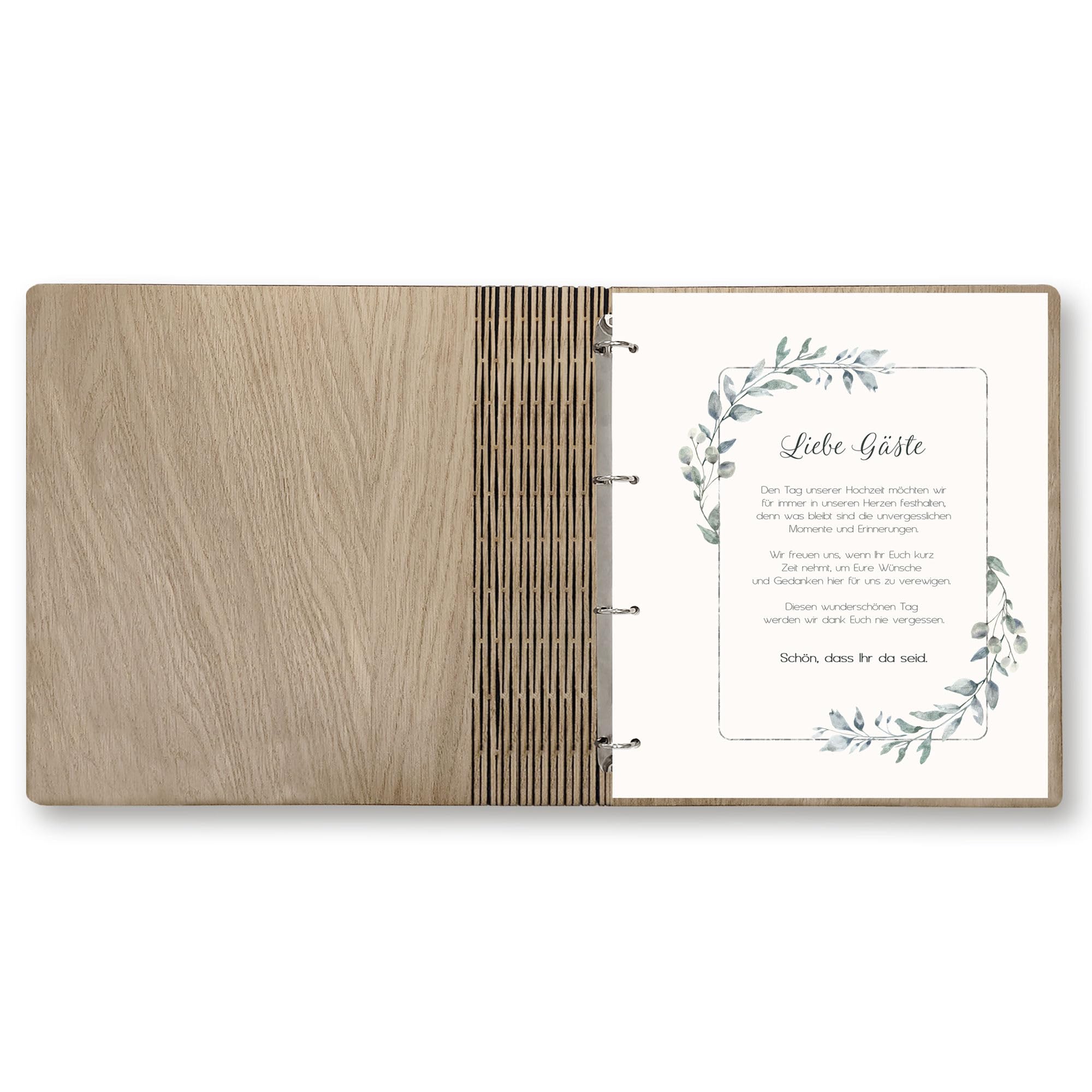 Holz Gästebuch Hochzeit Deer Dreams mit und ohne Fragen ca. 22,5 x 23,5 cm - Hochwertiges Hochzeitsgästebuch Holzbuch Landhochzeit Holzgästebuch Hochzeit Hirsch Handarbeit