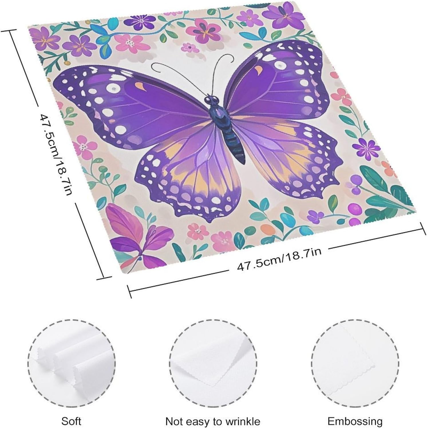 Cloth Napkins Absorbent Dinner Napkins Set of 6 PCS Washable Napkin Cute Purple Butterfly Decorative Cloth Napkin Table Accessories for Parties Weddings Cocktail