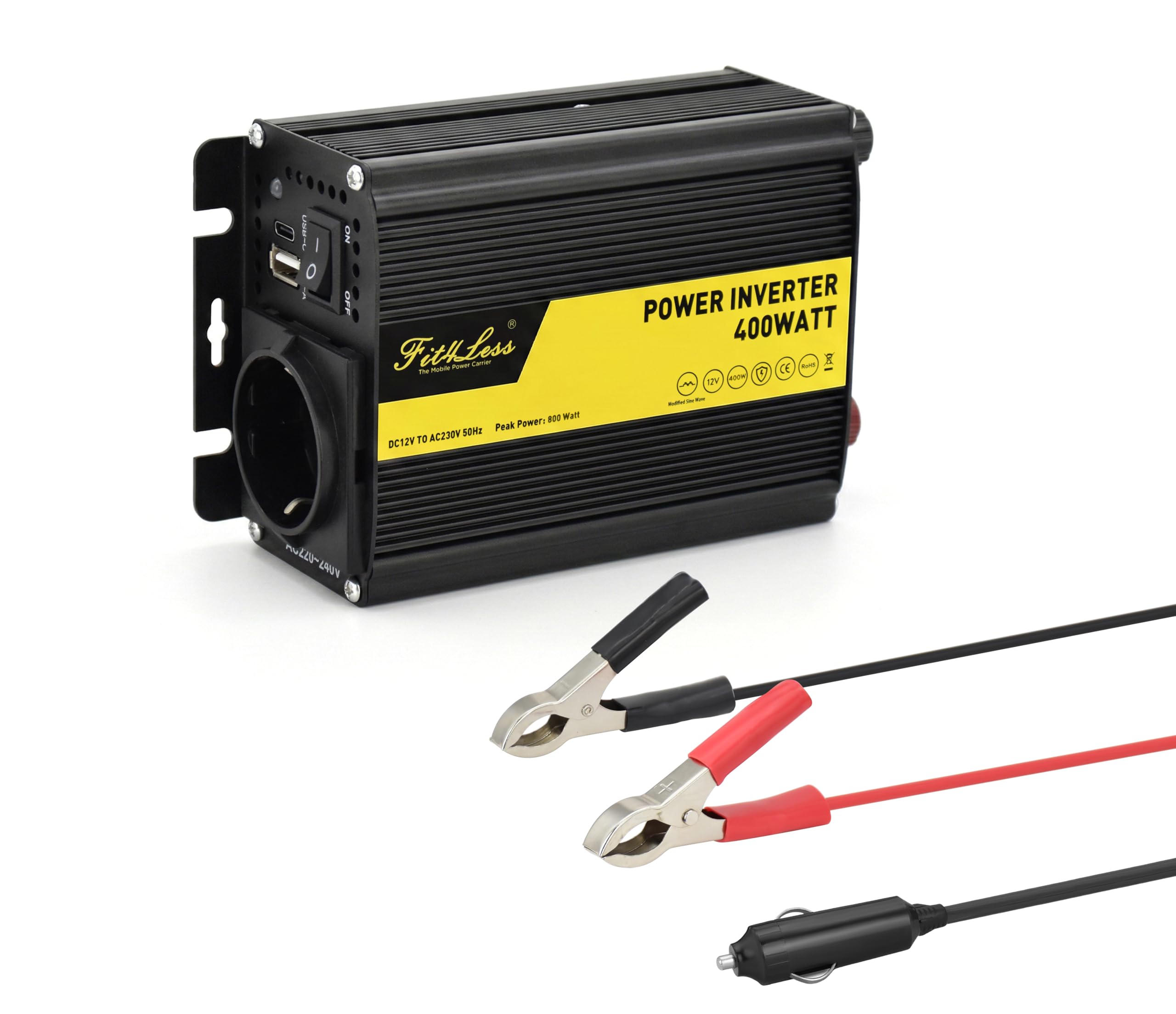 Kompakte und leichte modifizierte Sinuswelle Stromumrichter DC12V zu AC220-240V 50Hz mit Nennausgangsleistung 100W, 200W, 300W, 400W zur Auswahl (400 Watt)