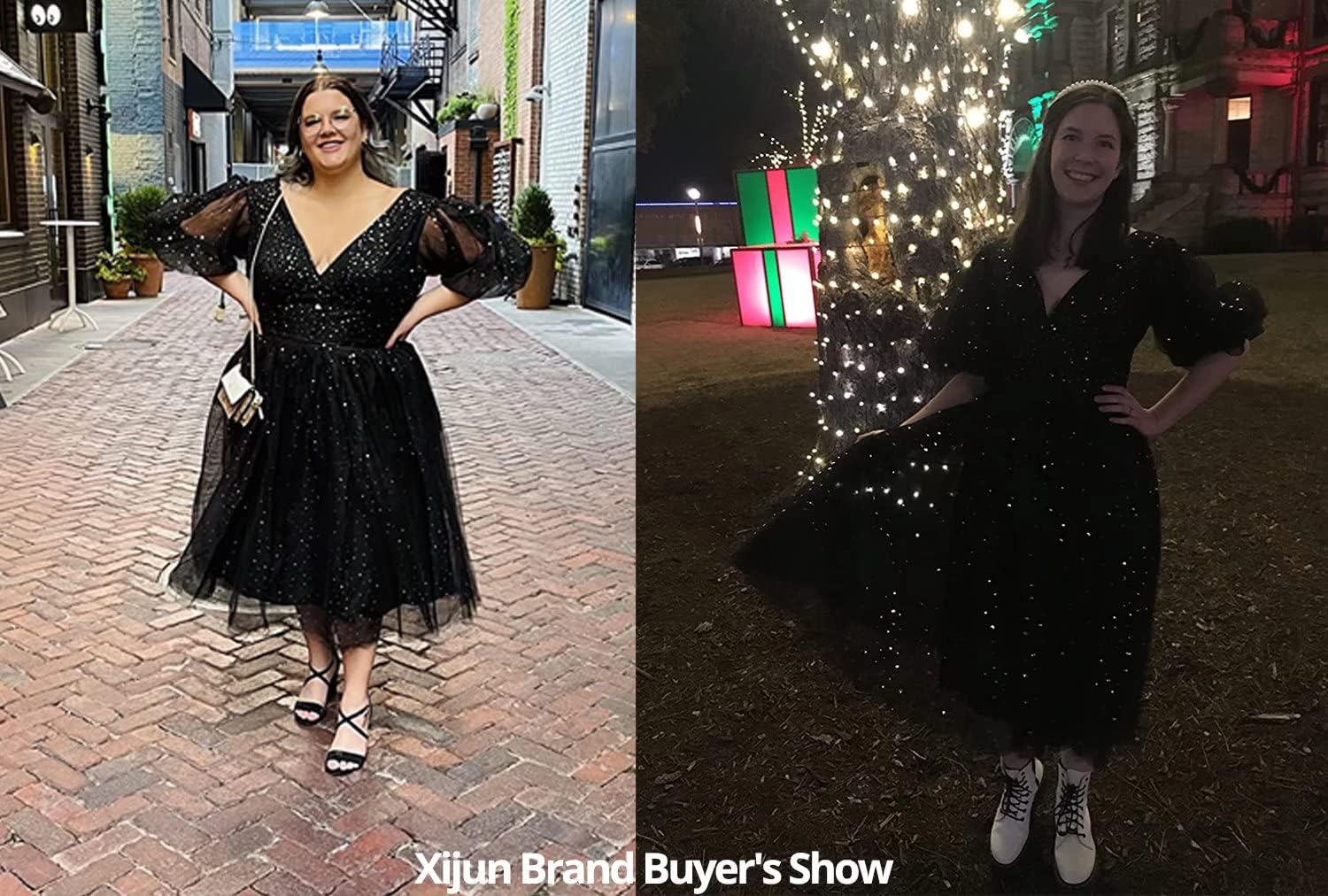 Xijun Women's Sparkle Starry Tulle A Line Puffy Sleeve Prom Dresses with Slit Formal Evening Party Gowns - Image 6