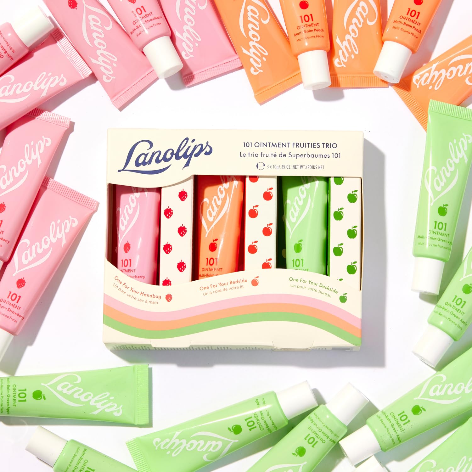 Lanolips 101 Ointment Fruities Trio - Fruity Lip Balm Gift Set & Stocking Stuffer - Strawberry, Peach & Green Apple Flavored Lip Moisturizer for Dry Lips - Dermatologist Tested (10g / 0.35oz each) - Image 3