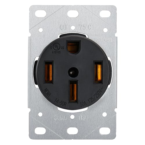 NEMA 14-50R - Enchufe industrial de 50 amperios para RV, EV, enchufe de receptáculo de montaje empotrado para secadora 125250 V, salida negra de