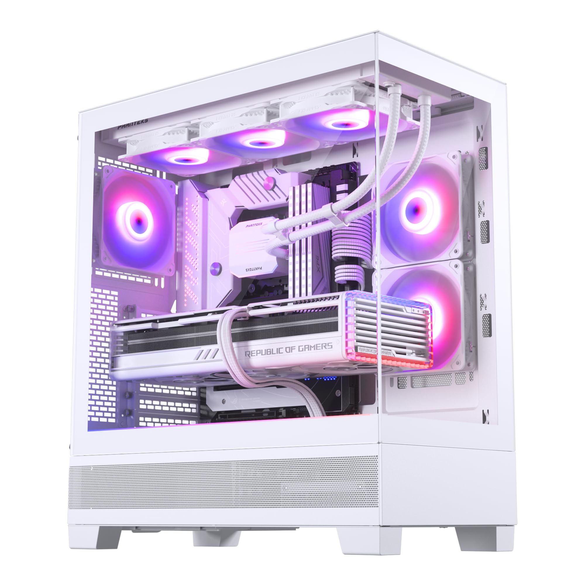 XT View, Mid-Tower Gaming Chassis, Tempered Glass Front and Side Window, USB-C 3.2 Gen2, 3X M25-120 D-RGB Fans Included (White)