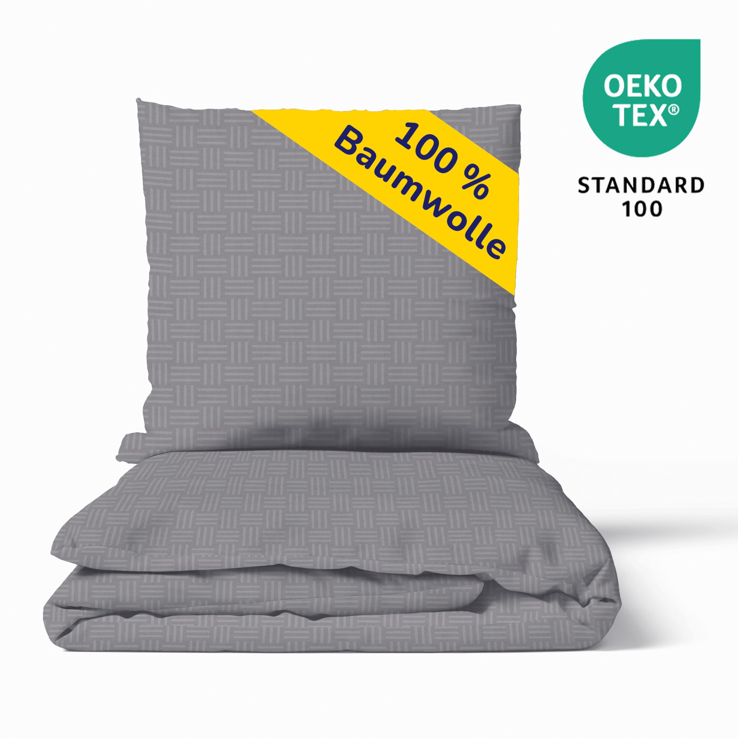 Träumschön Premium Bettwäsche 155x220 + 80x80 cm - Grau Uni Design - Bettwäsche aus 100% Baumwolle – Weich, Atmungsaktiv & Hautfreundlich - bügelfrei